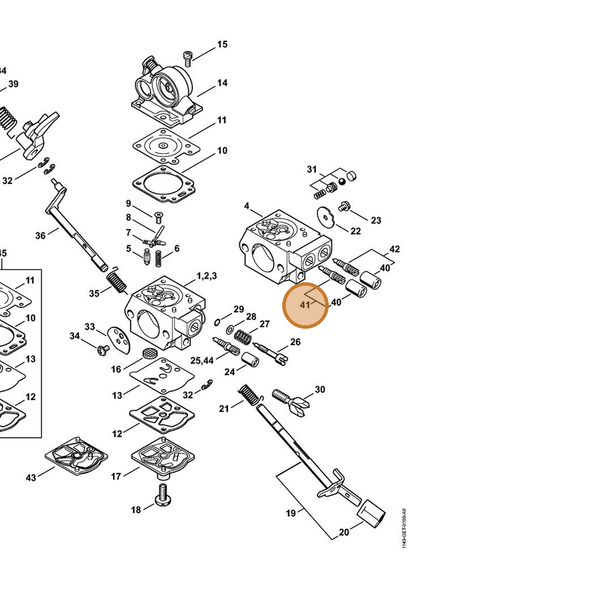 STIHL part 1140-120-6701 — IPL diagram snippet (6x zoom, amber highlight)