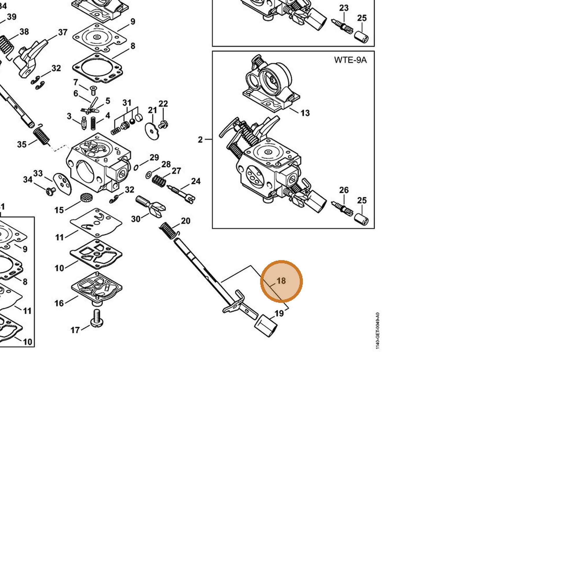 STIHL part 1140-120-7100 — IPL diagram snippet (6x zoom, amber highlight)