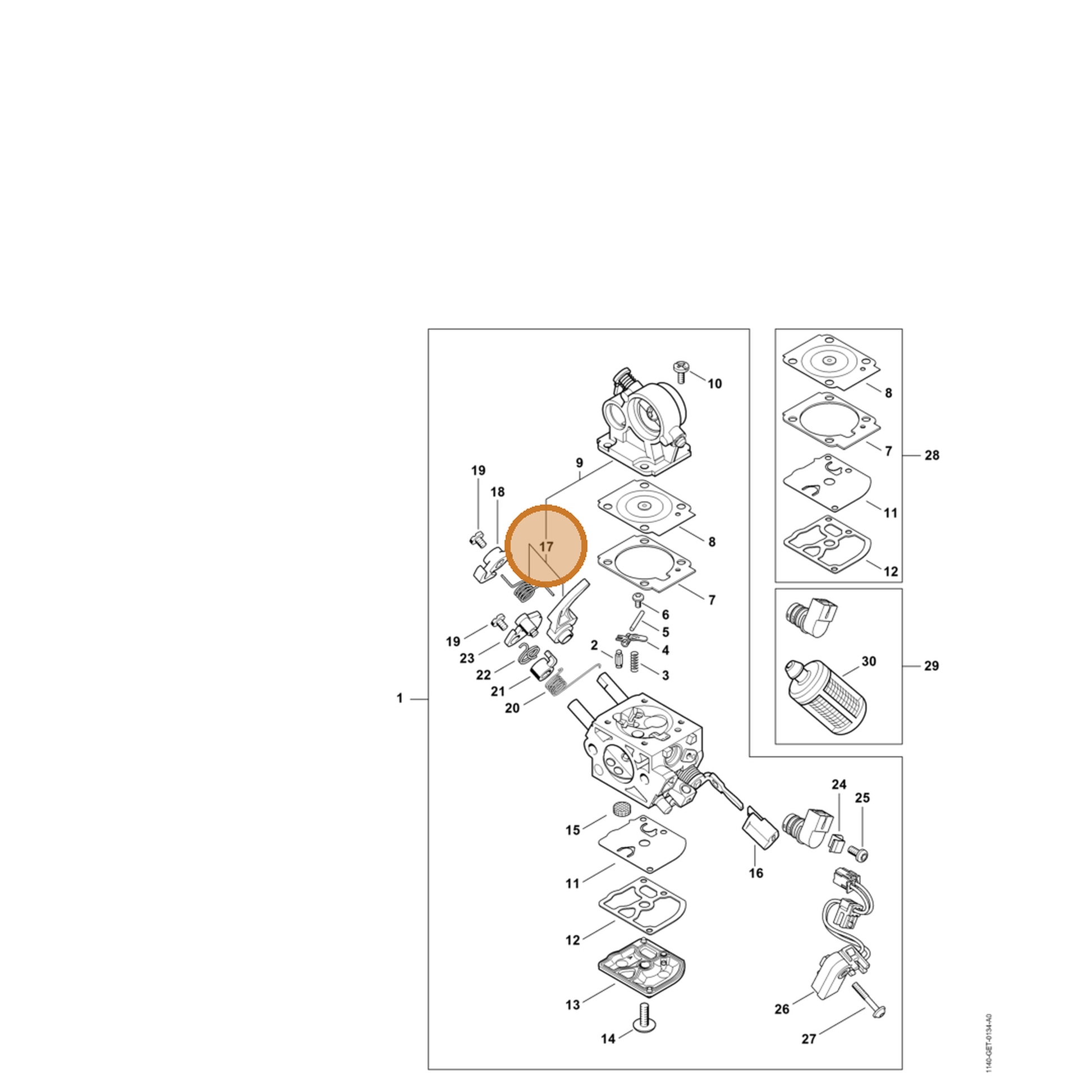 STIHL part 1140-120-8350 — IPL diagram snippet (6x zoom, amber highlight)