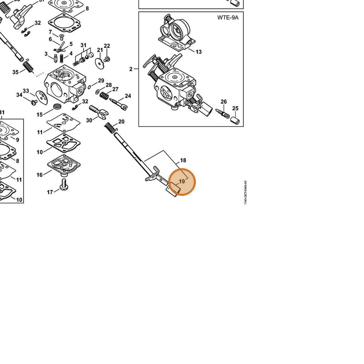 STIHL part 1140-121-2700 — IPL diagram snippet (6x zoom, amber highlight)