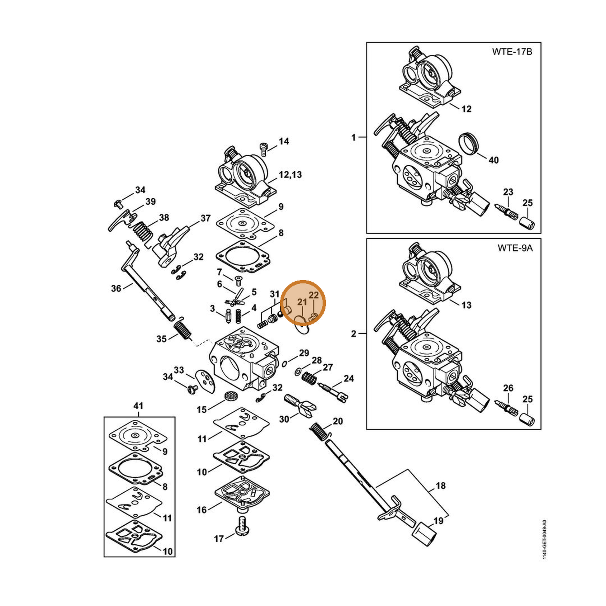 STIHL part 1140-121-3300 — IPL diagram snippet (6x zoom, amber highlight)
