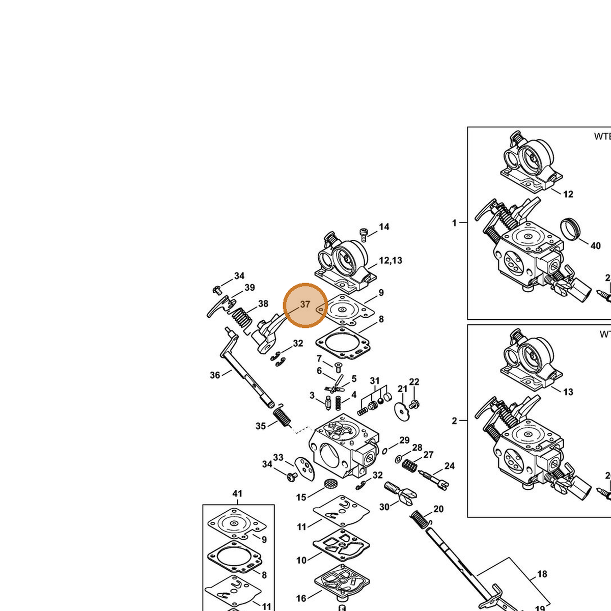 STIHL part 1140-121-3500 — IPL diagram snippet (6x zoom, amber highlight)