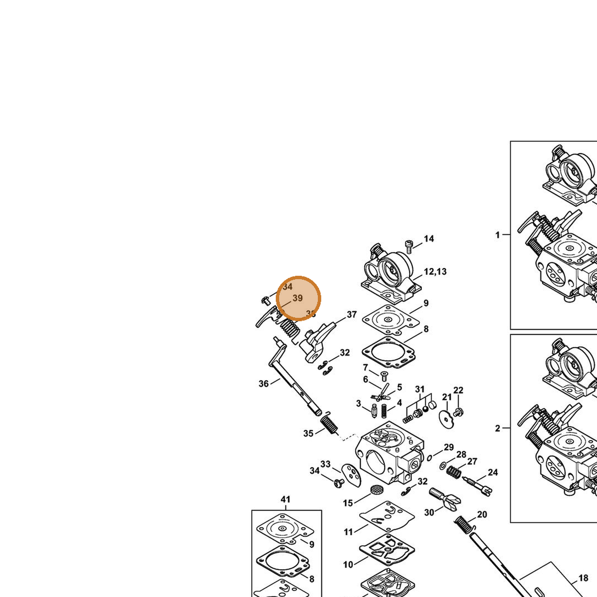 STIHL part 1140-121-3502 — IPL diagram snippet (6x zoom, amber highlight)