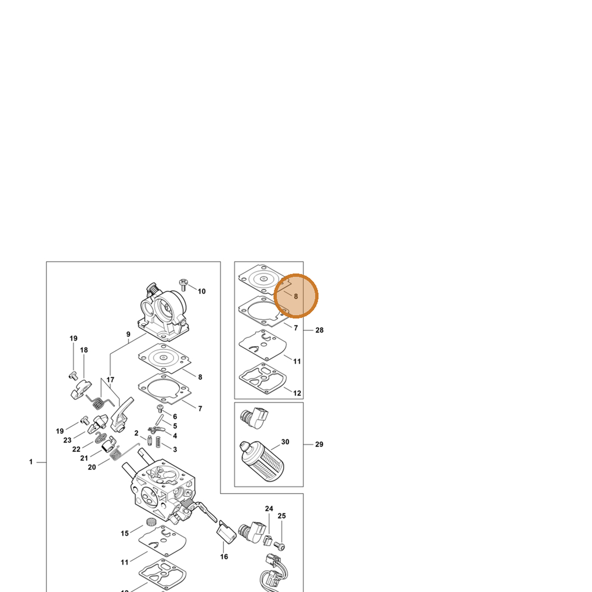 STIHL part 1140-121-4701 — IPL diagram snippet (6x zoom, amber highlight)