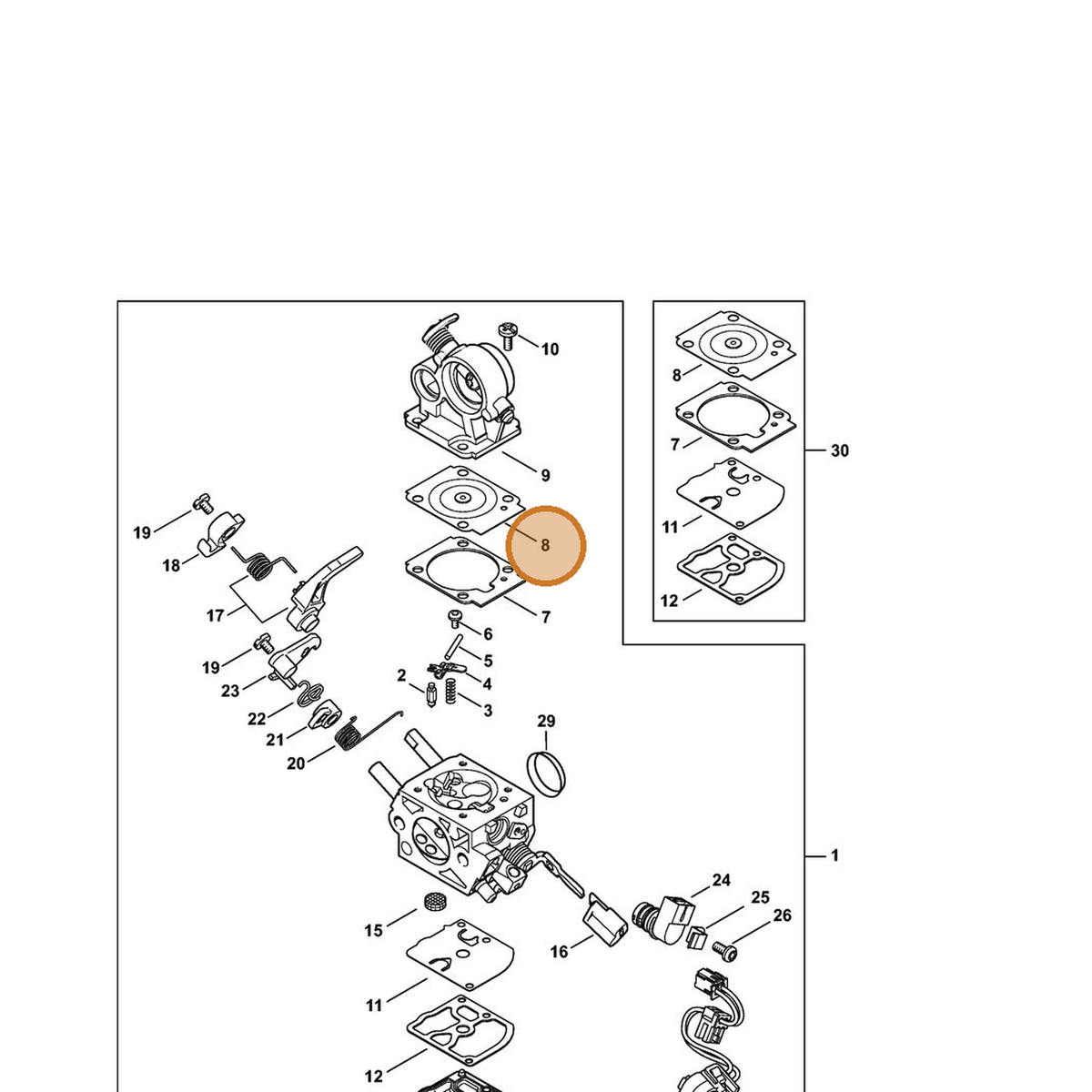 STIHL part 1140-121-4702 — IPL diagram snippet (6x zoom, amber highlight)