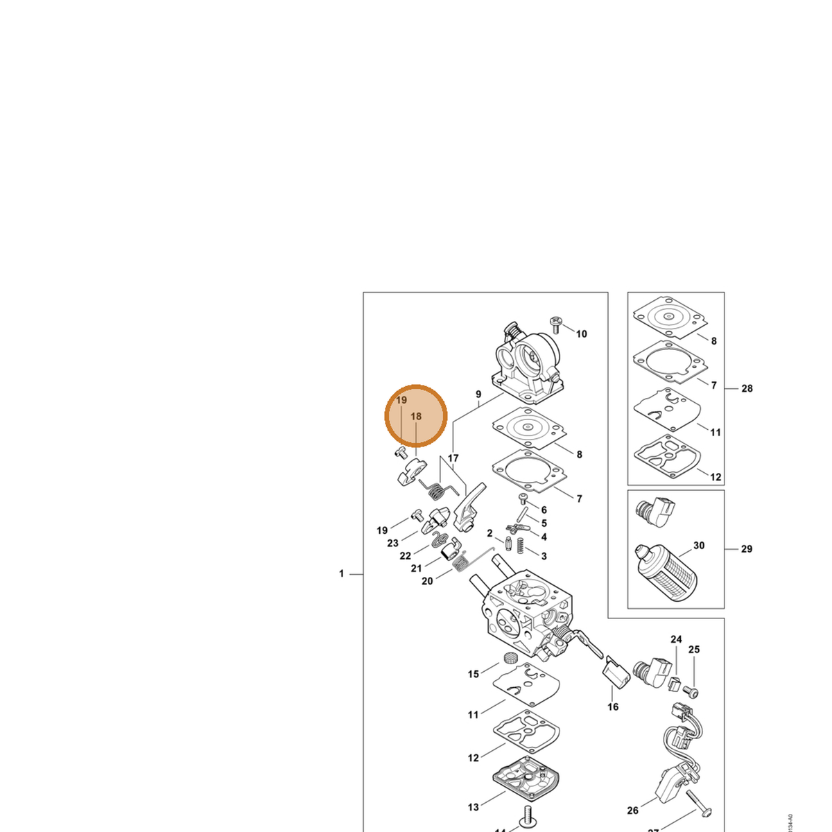 STIHL part 1140-121-6600 — IPL diagram snippet (6x zoom, amber highlight)