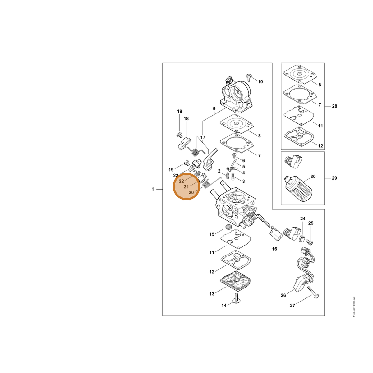 STIHL part 1140-121-6602 — IPL diagram snippet (6x zoom, amber highlight)