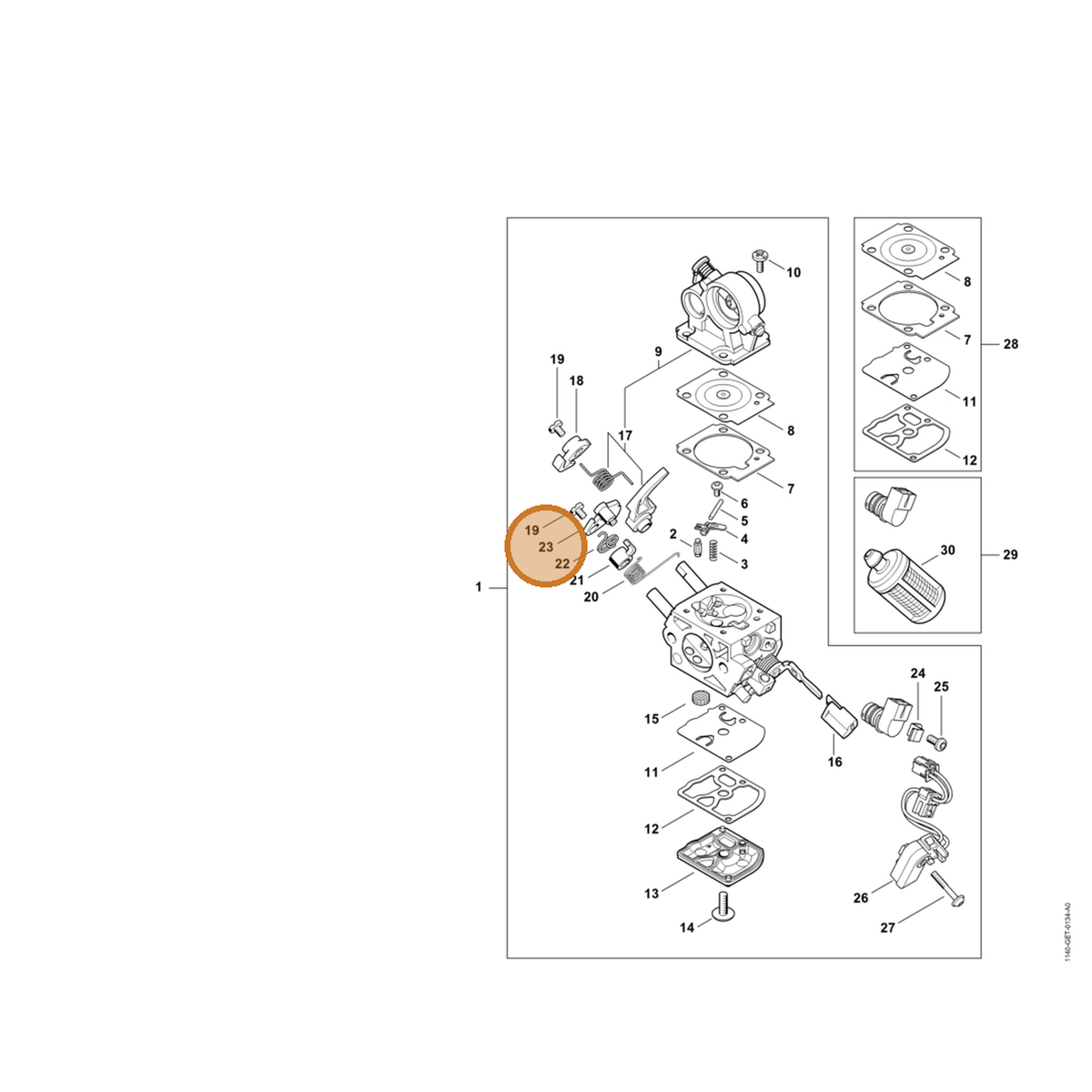 STIHL part 1140-121-6603 — IPL diagram snippet (6x zoom, amber highlight)