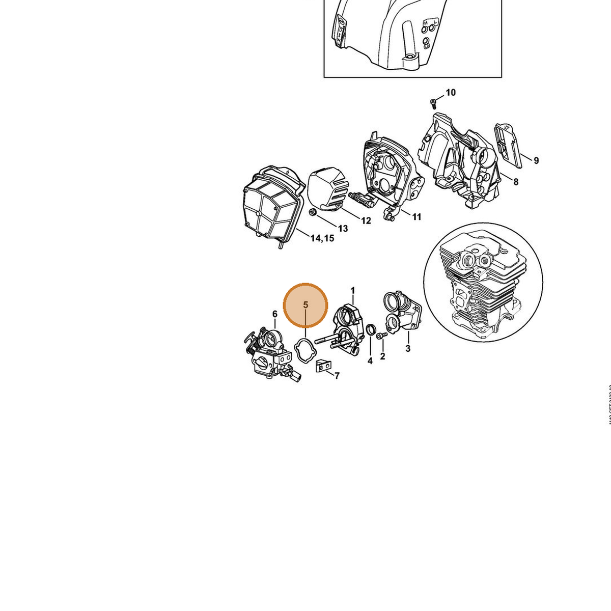 STIHL part 1140-121-8600 — IPL diagram snippet (6x zoom, amber highlight)
