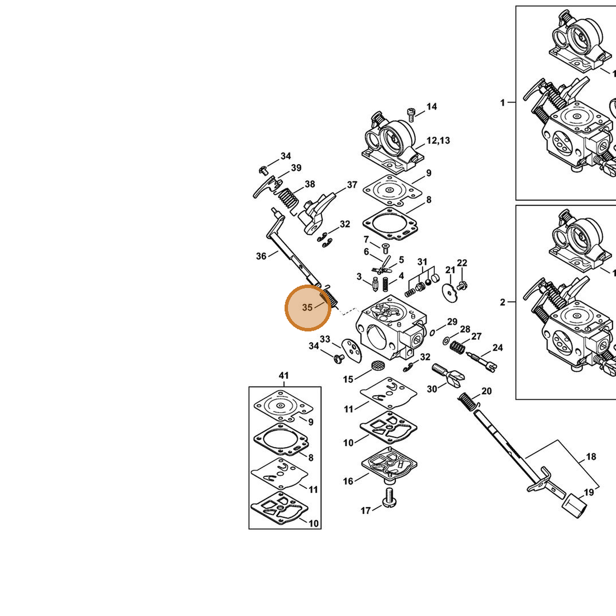 STIHL part 1140-122-3201 — IPL diagram snippet (6x zoom, amber highlight)