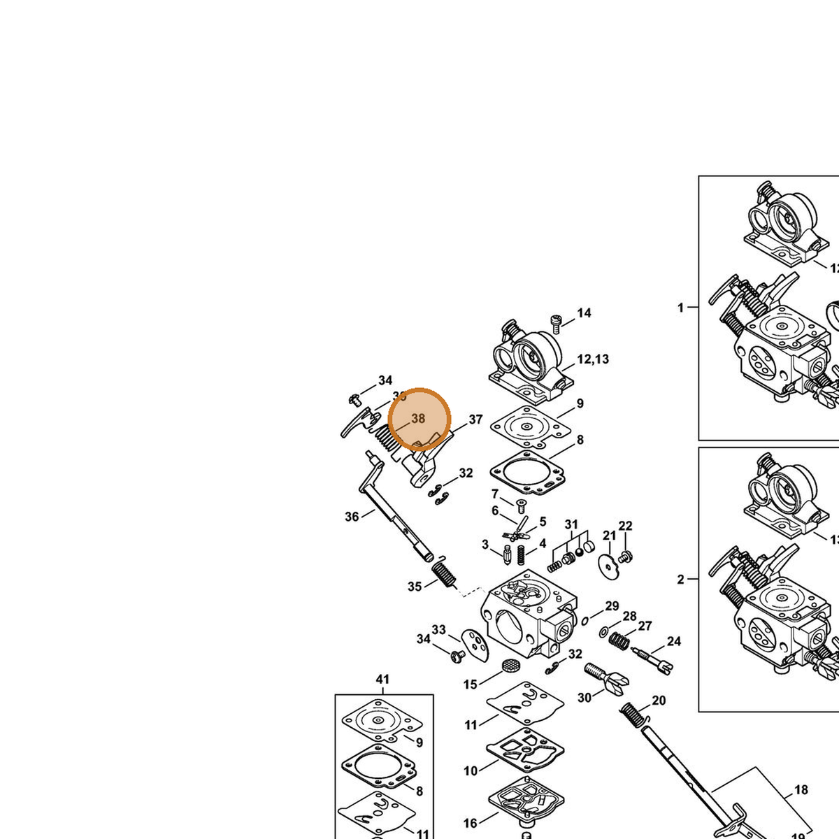 STIHL part 1140-122-3202 — IPL diagram snippet (6x zoom, amber highlight)