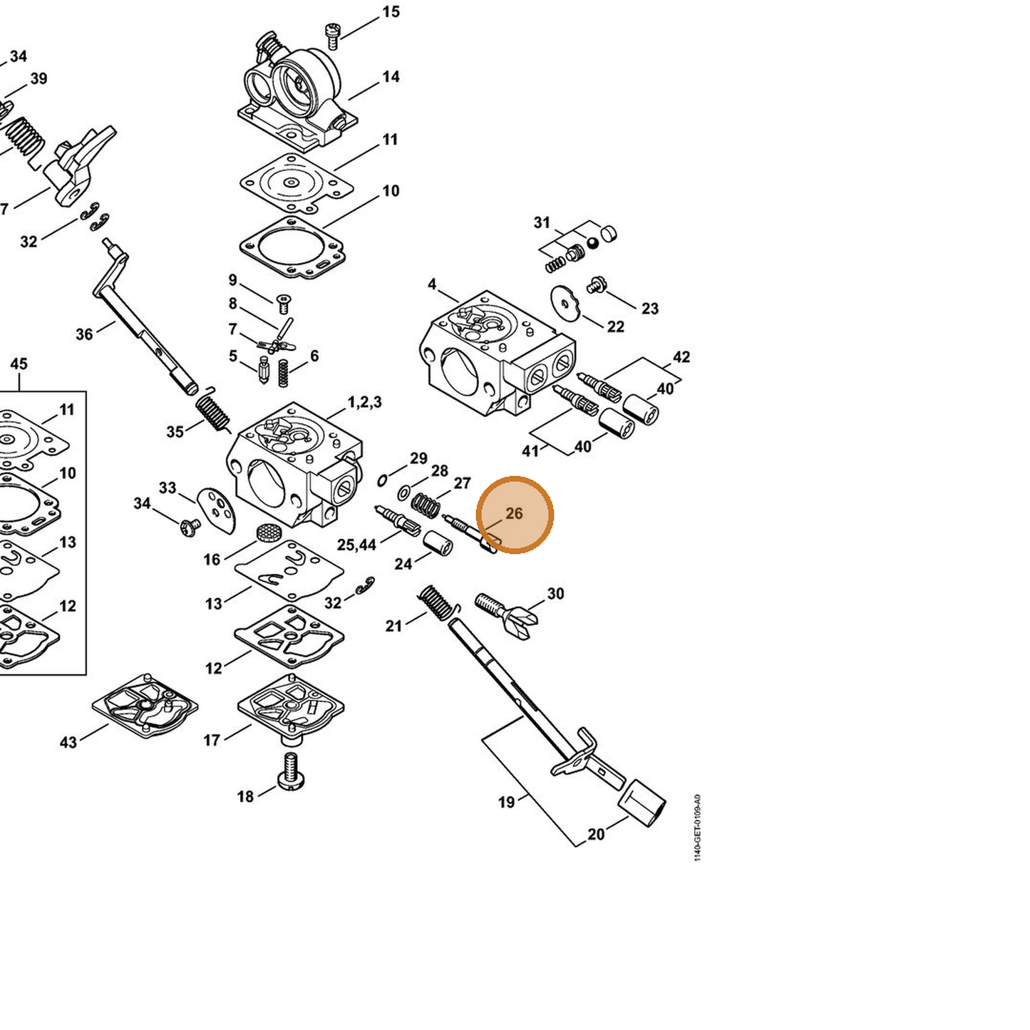 STIHL part 1140-122-6800 — IPL diagram snippet (6x zoom, amber highlight)