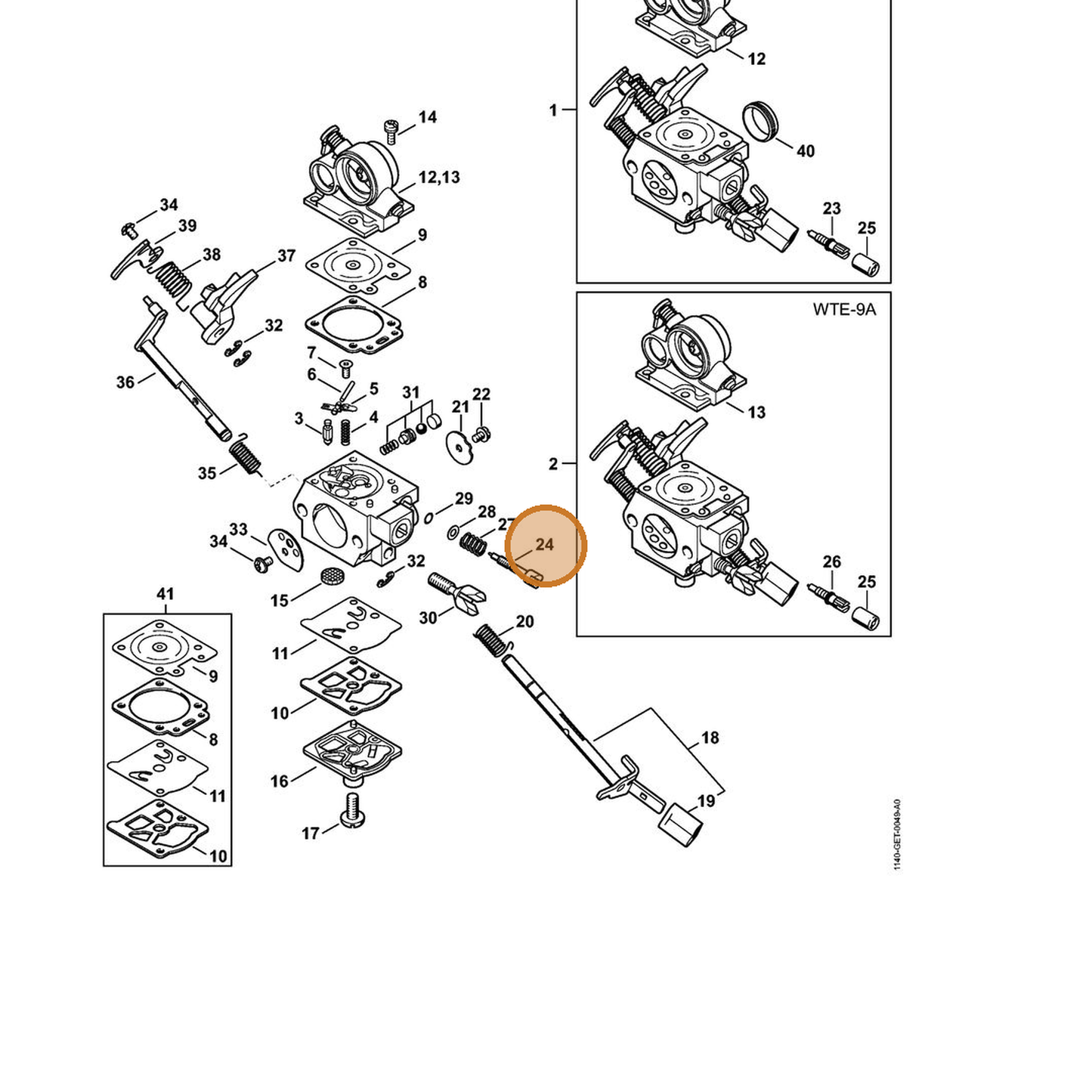 STIHL part 1140-122-6801 — IPL diagram snippet (6x zoom, amber highlight)