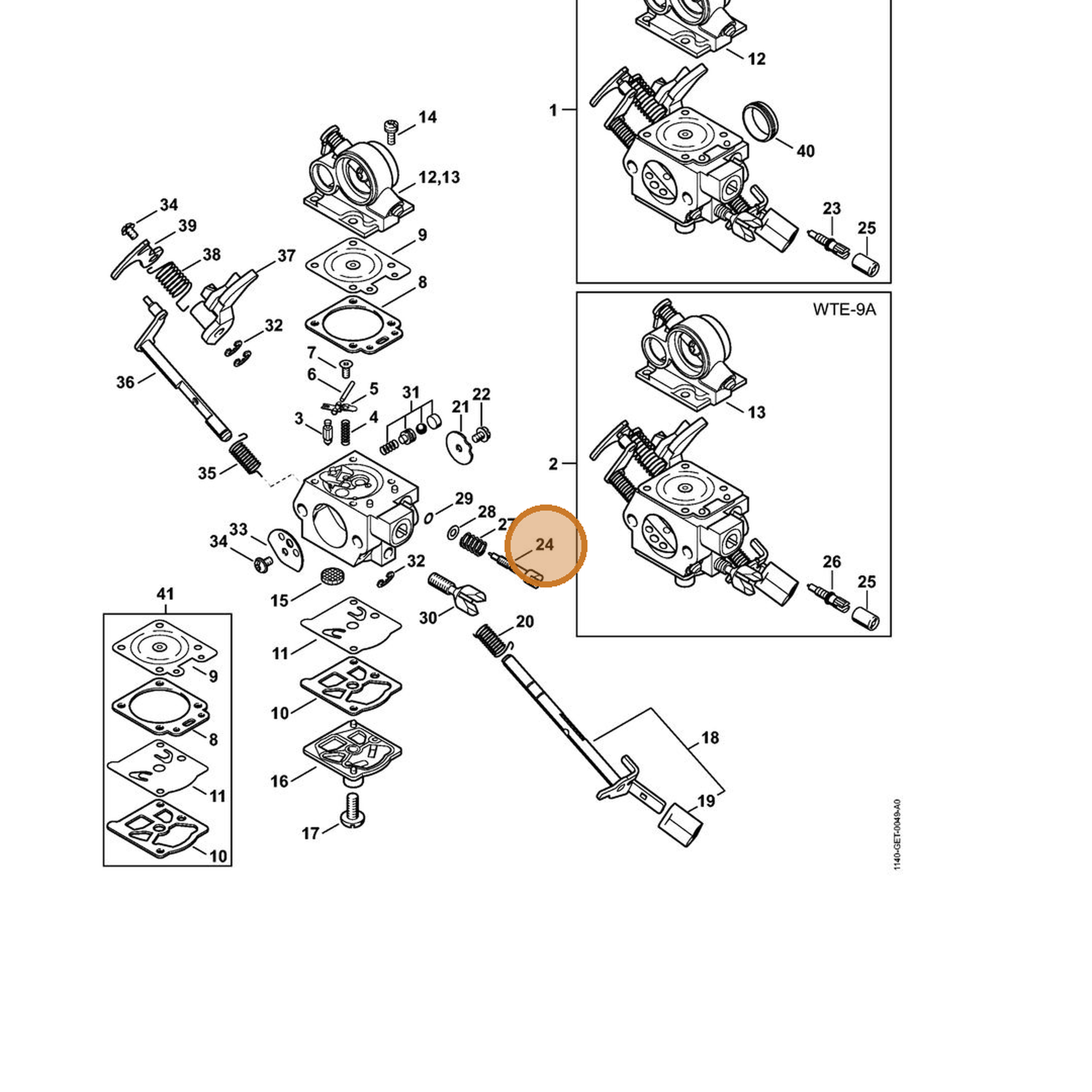 STIHL part 1140-122-6801 — IPL diagram snippet (6x zoom, amber highlight)