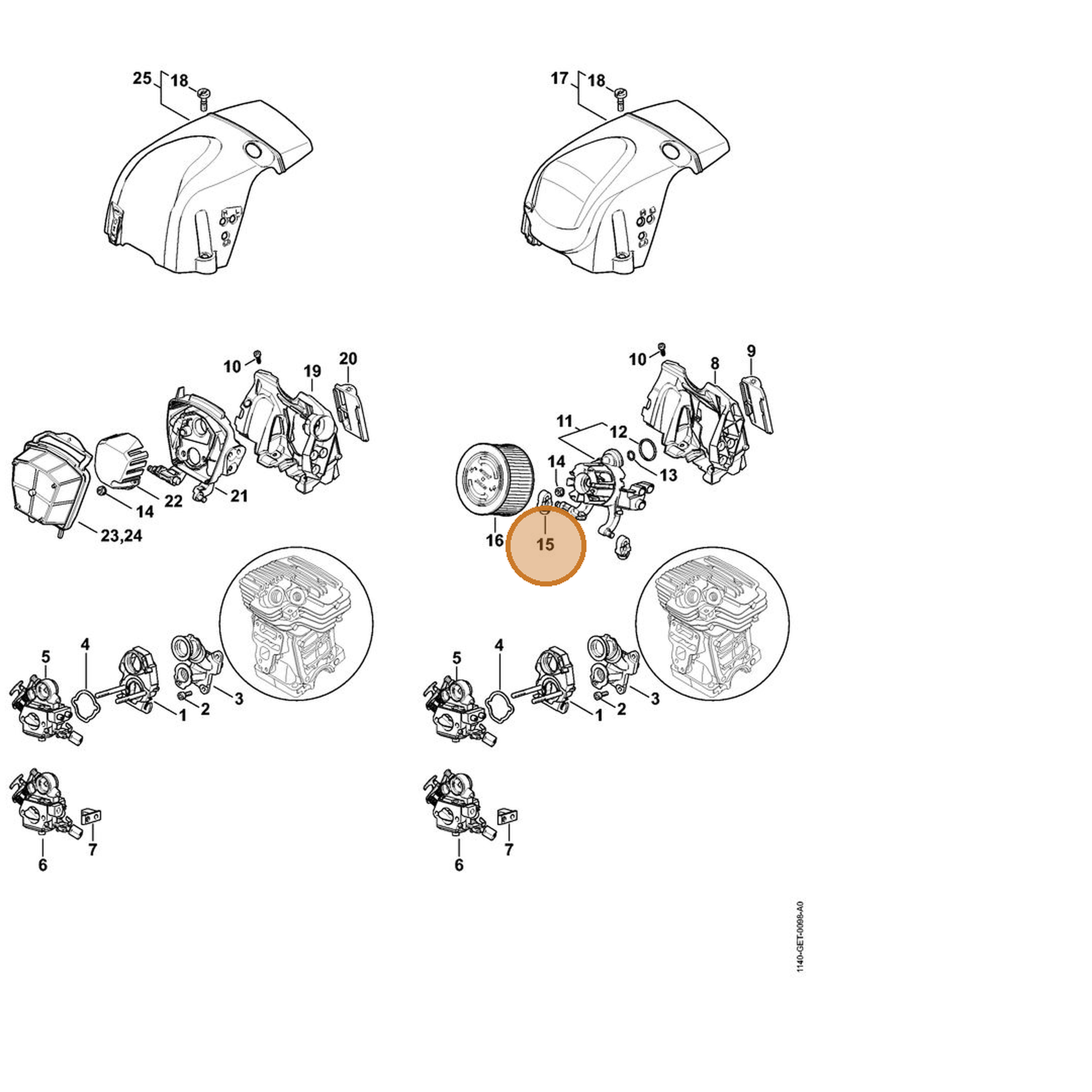 STIHL part 1140-122-9901 — IPL diagram snippet (6x zoom, amber highlight)
