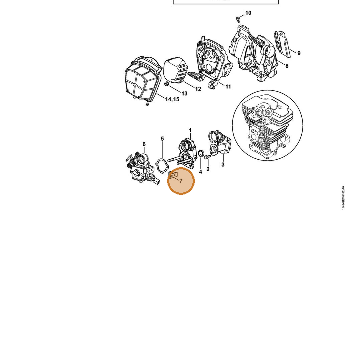 STIHL part 1140-123-7501 — IPL diagram snippet (6x zoom, amber highlight)