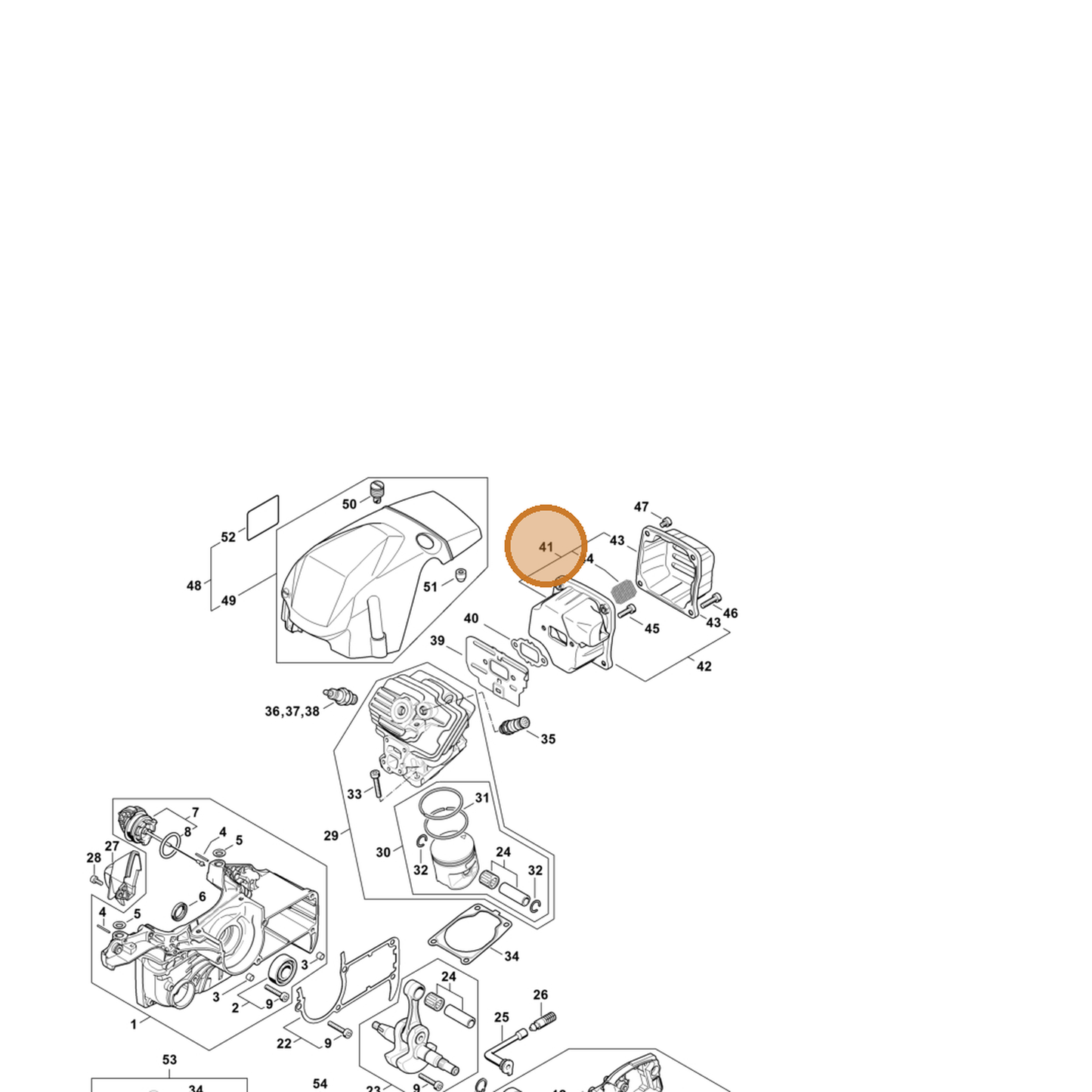 STIHL part 1140-140-0611 — IPL diagram snippet (6x zoom, amber highlight)