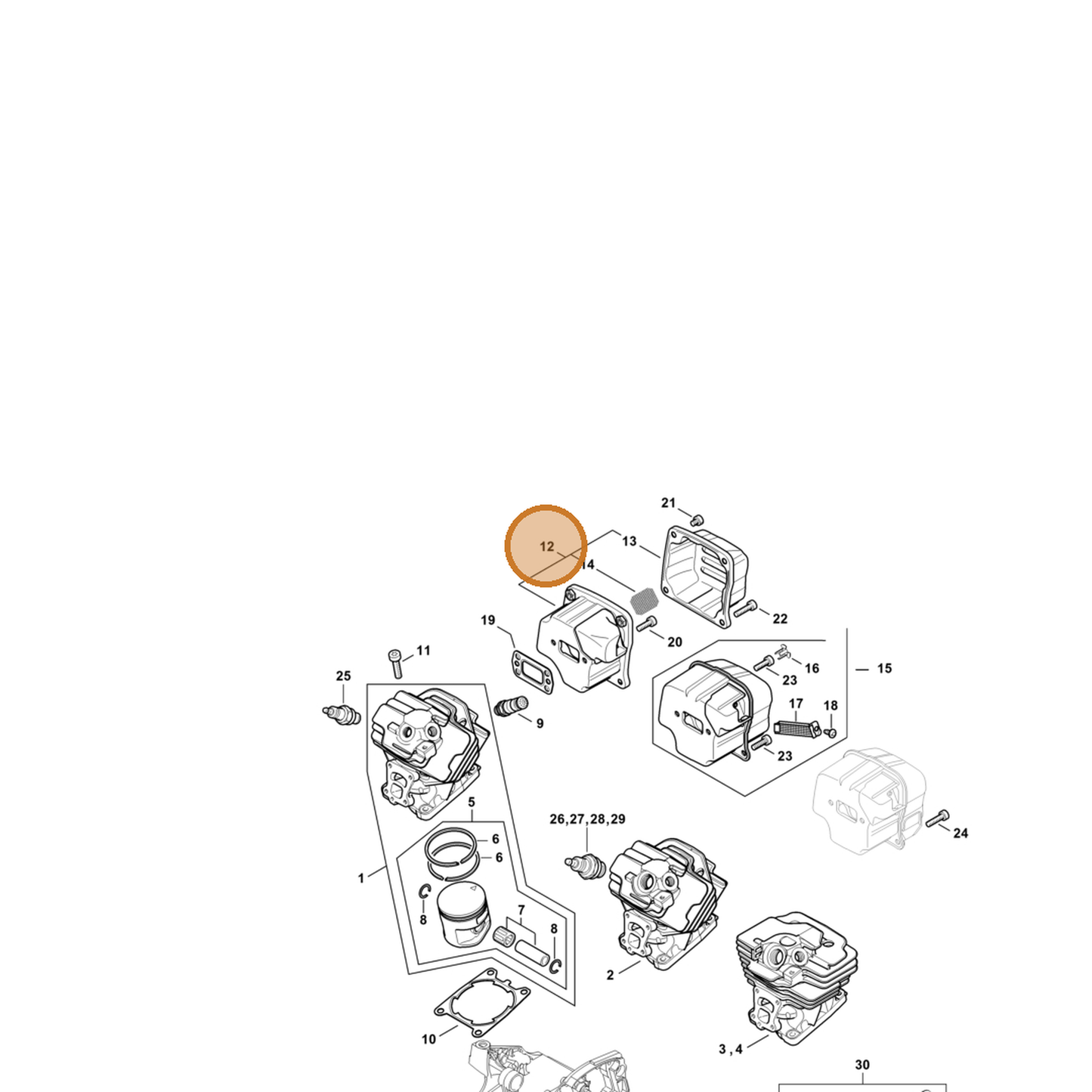 STIHL part 1140-140-0613 — IPL diagram snippet (6x zoom, amber highlight)