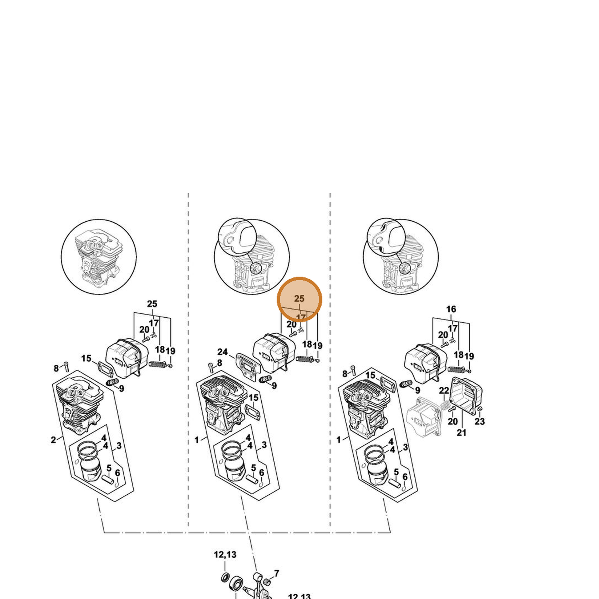 STIHL part 1140-140-0651 — IPL diagram snippet (6x zoom, amber highlight)