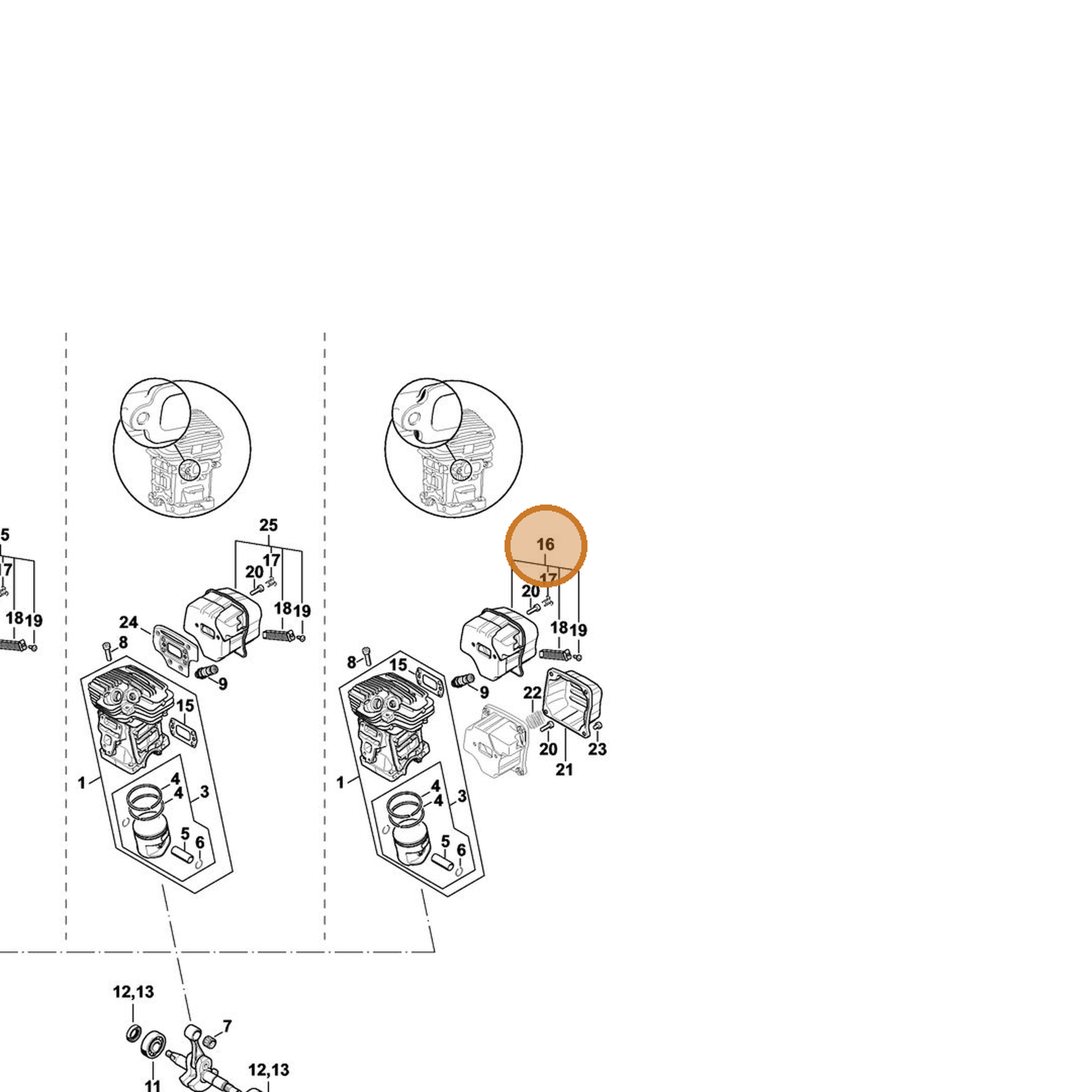 STIHL part 1140-140-0657 — IPL diagram snippet (6x zoom, amber highlight)
