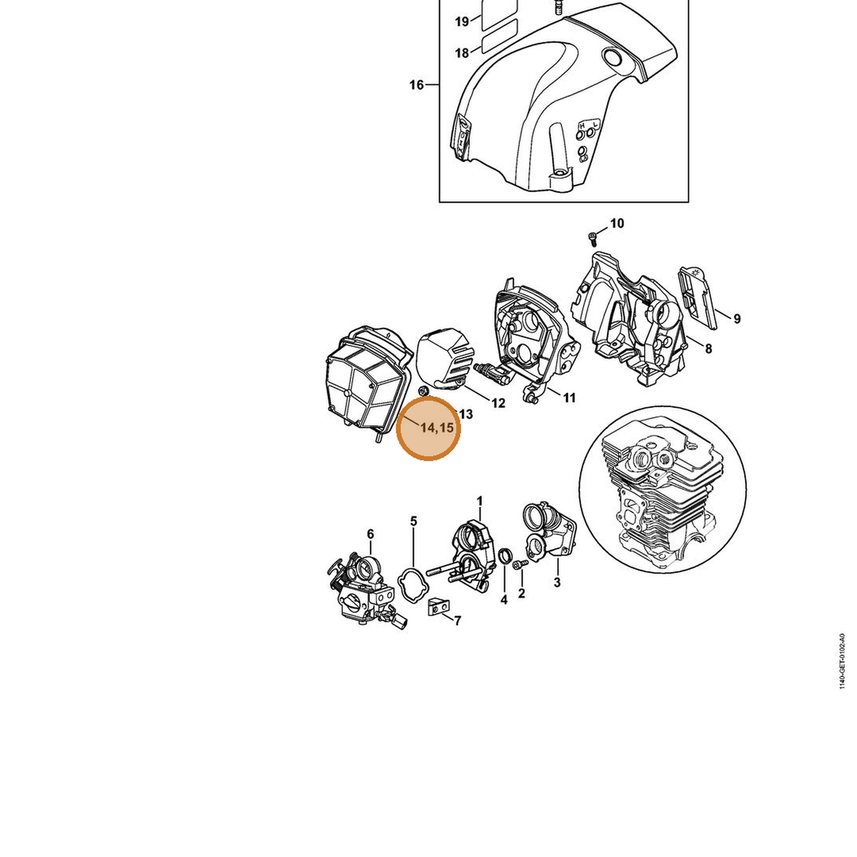 STIHL part 1140-140-4401 — IPL diagram snippet (6x zoom, amber highlight)