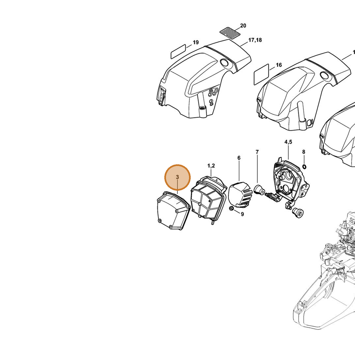 STIHL part 1140-140-4500 — IPL diagram snippet (6x zoom, amber highlight)