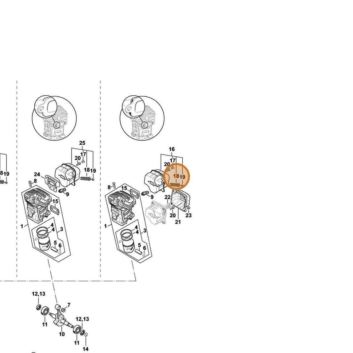 STIHL part 1140-140-8100 — IPL diagram snippet (6x zoom, amber highlight)
