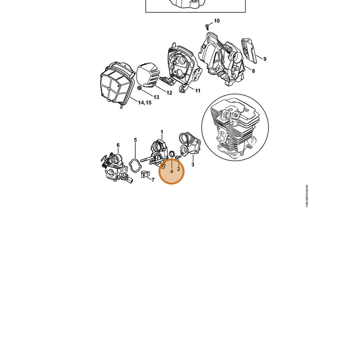 STIHL part 1140-141-1800 — IPL diagram snippet (6x zoom, amber highlight)