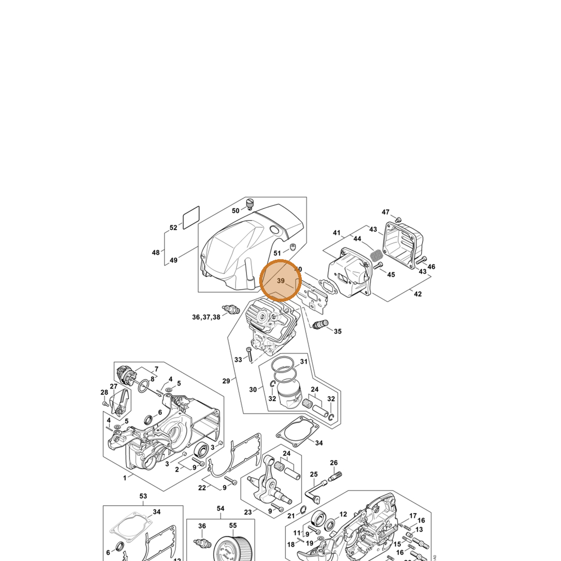STIHL part 1140-141-3203 — IPL diagram snippet (6x zoom, amber highlight)
