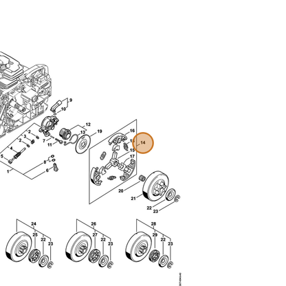 STIHL part 1140-160-2001 — IPL diagram snippet (6x zoom, amber highlight)