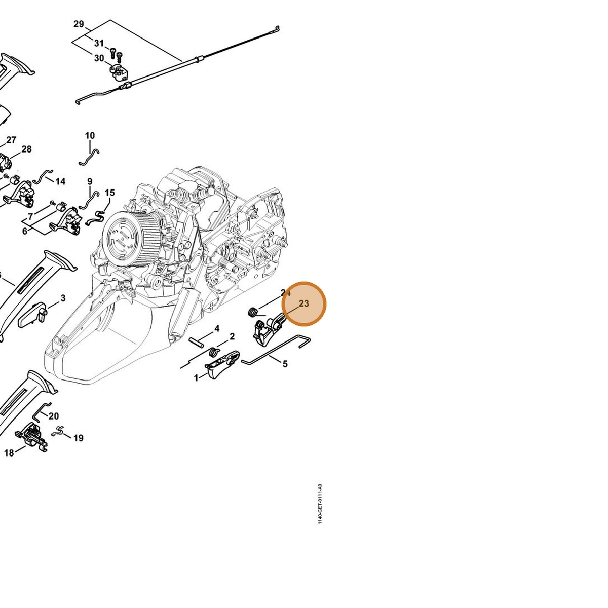 STIHL part 1140-180-1500 — IPL diagram snippet (6x zoom, amber highlight)