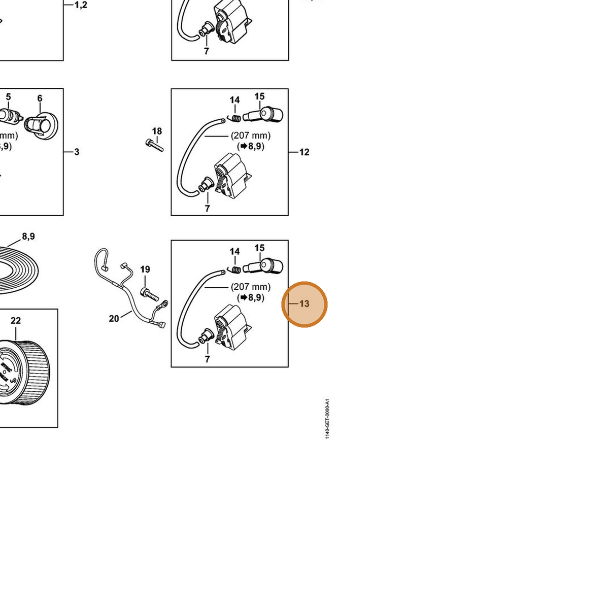 STIHL part 1140-400-1302 — IPL diagram snippet (6x zoom, amber highlight)