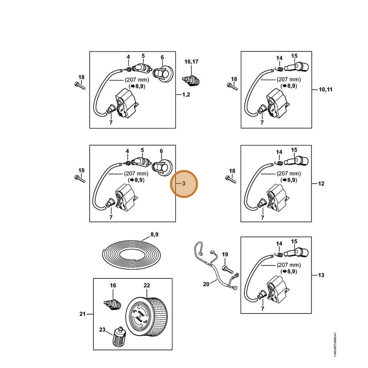 STIHL part 1140-400-1309 — IPL diagram snippet (6x zoom, amber highlight)
