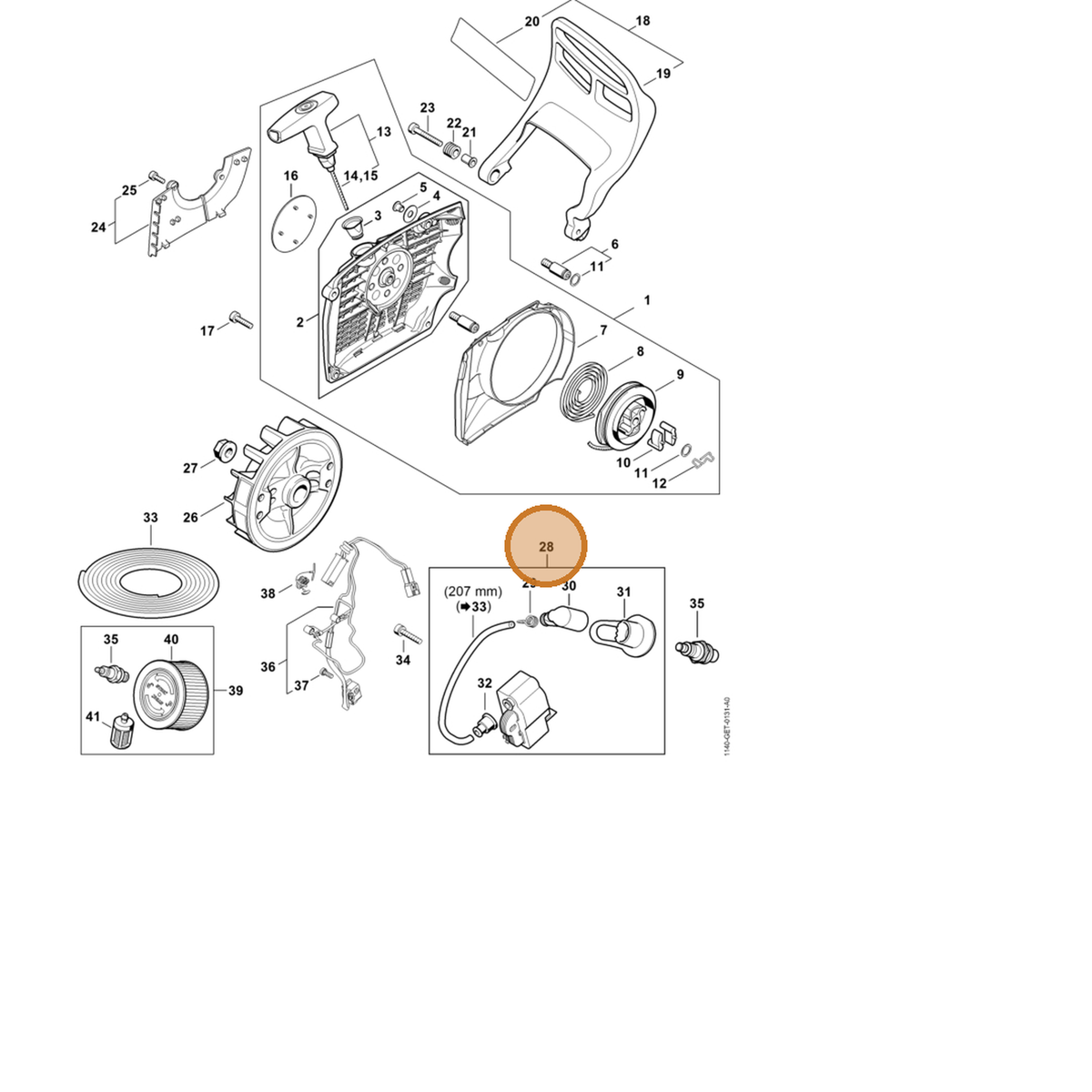 STIHL part 1140-400-4718 — IPL diagram snippet (6x zoom, amber highlight)