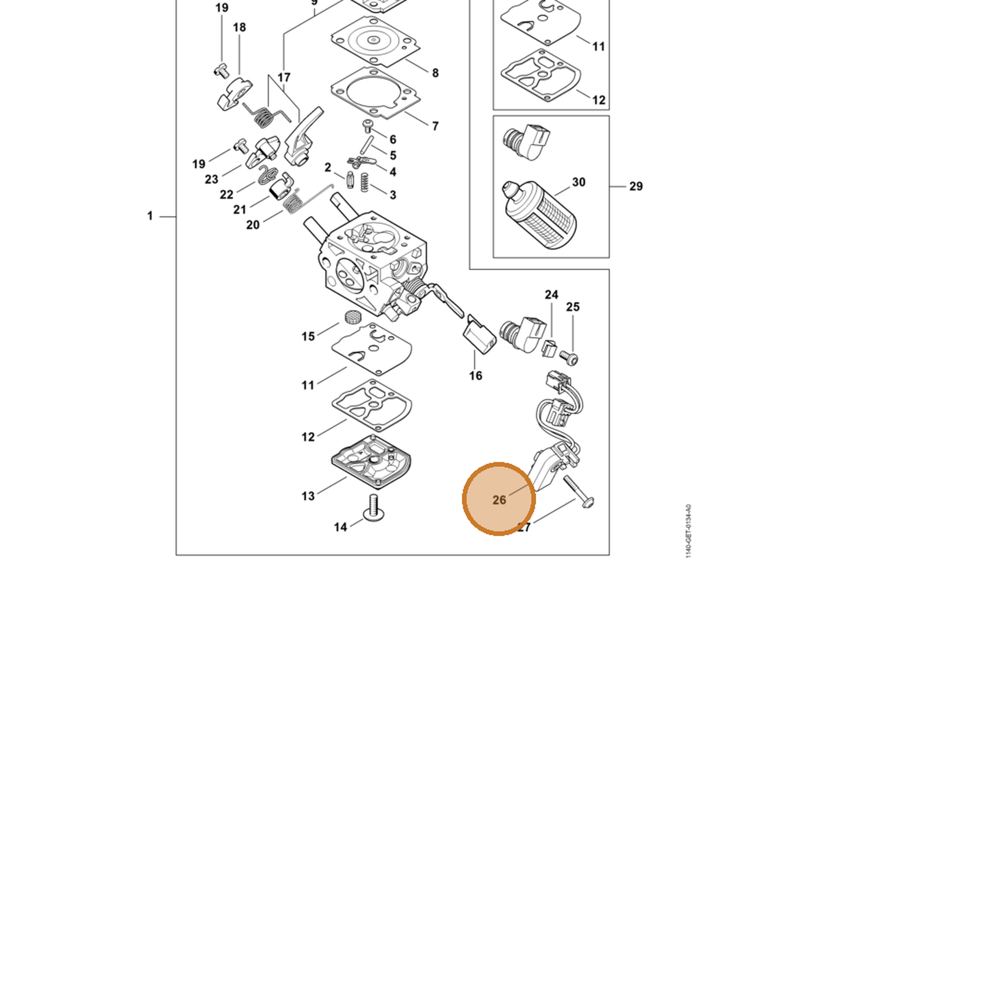 STIHL part 1140-430-1000 — IPL diagram snippet (6x zoom, amber highlight)