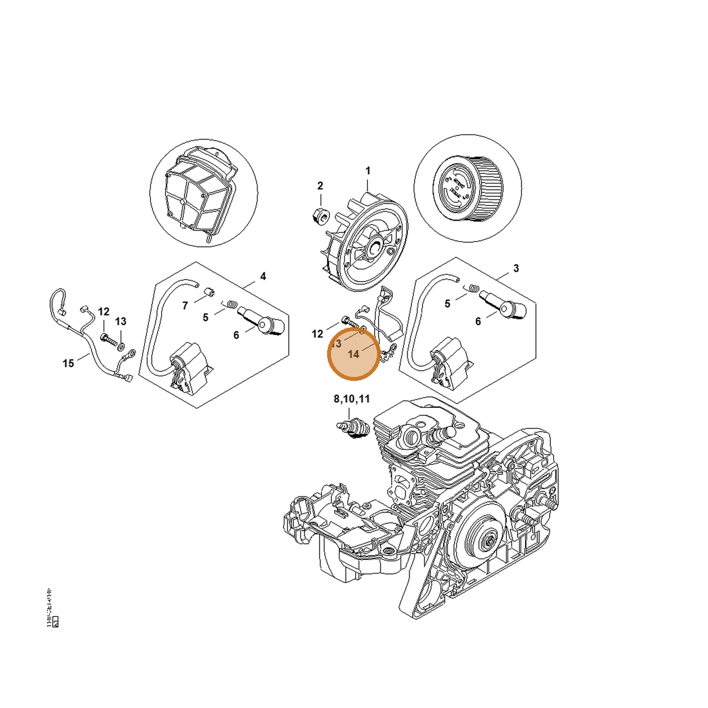 STIHL part 1140-440-3009 — IPL diagram snippet (6x zoom, amber highlight)
