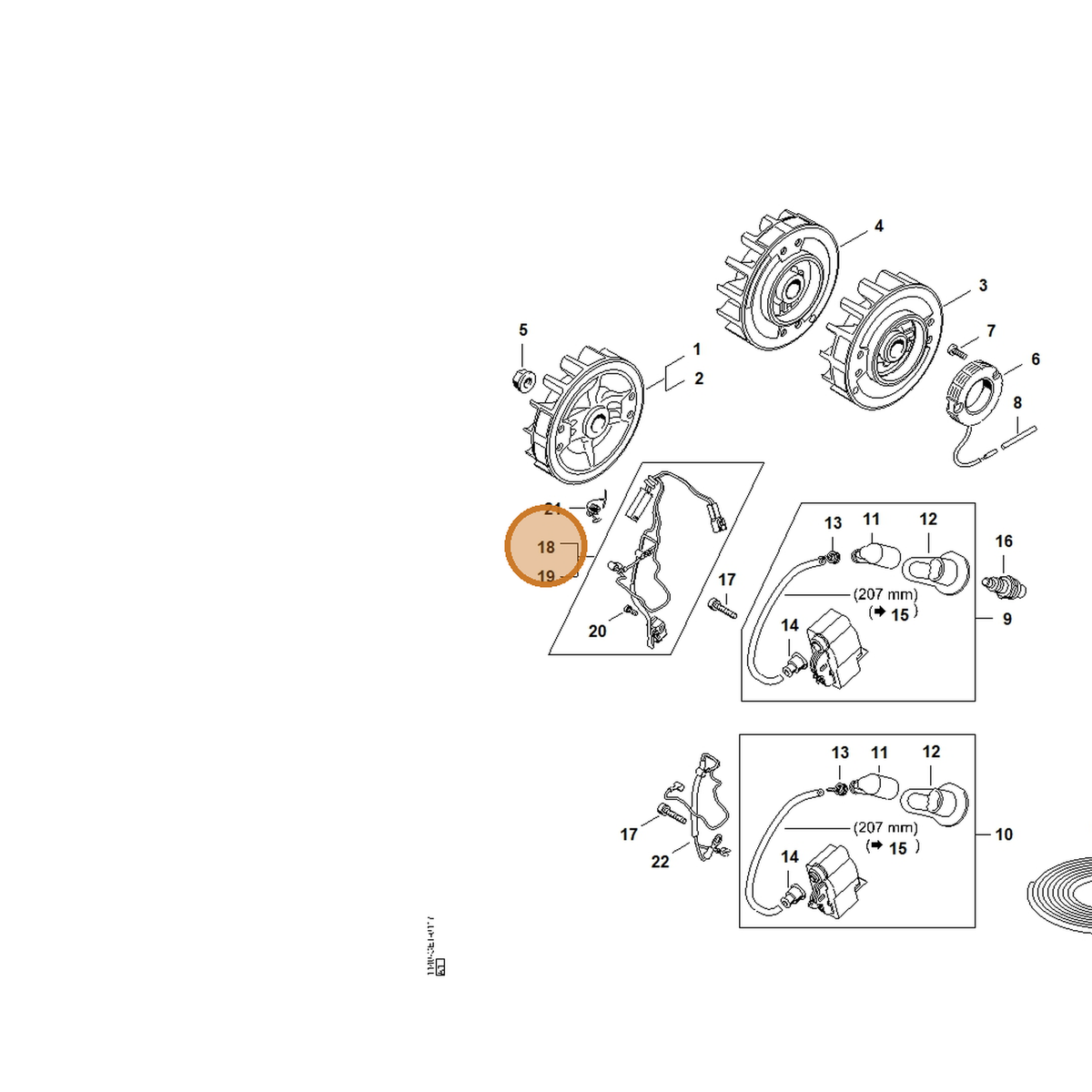 STIHL part 1140-440-3012 — IPL diagram snippet (6x zoom, amber highlight)
