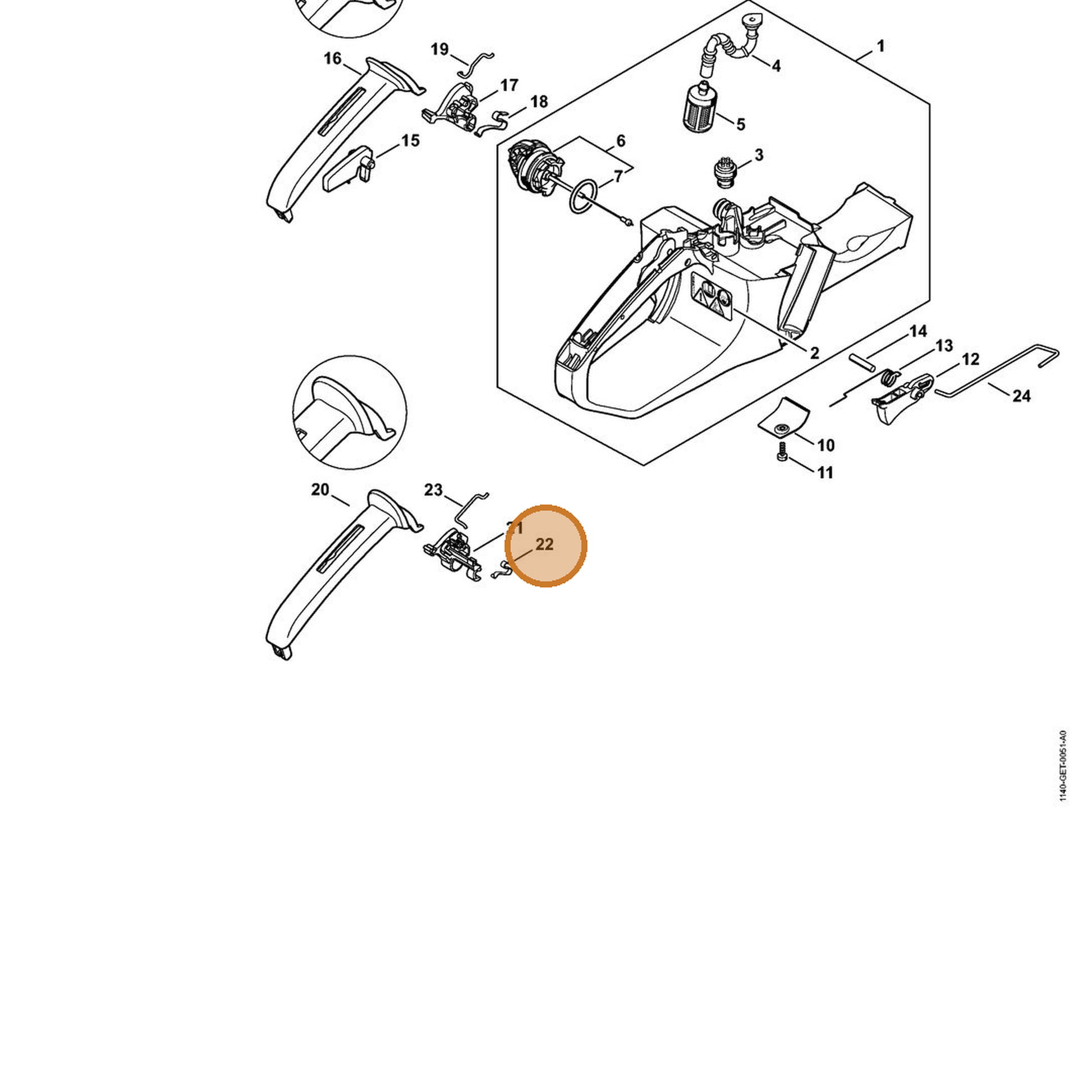 STIHL part 1140-442-1600 — IPL diagram snippet (6x zoom, amber highlight)