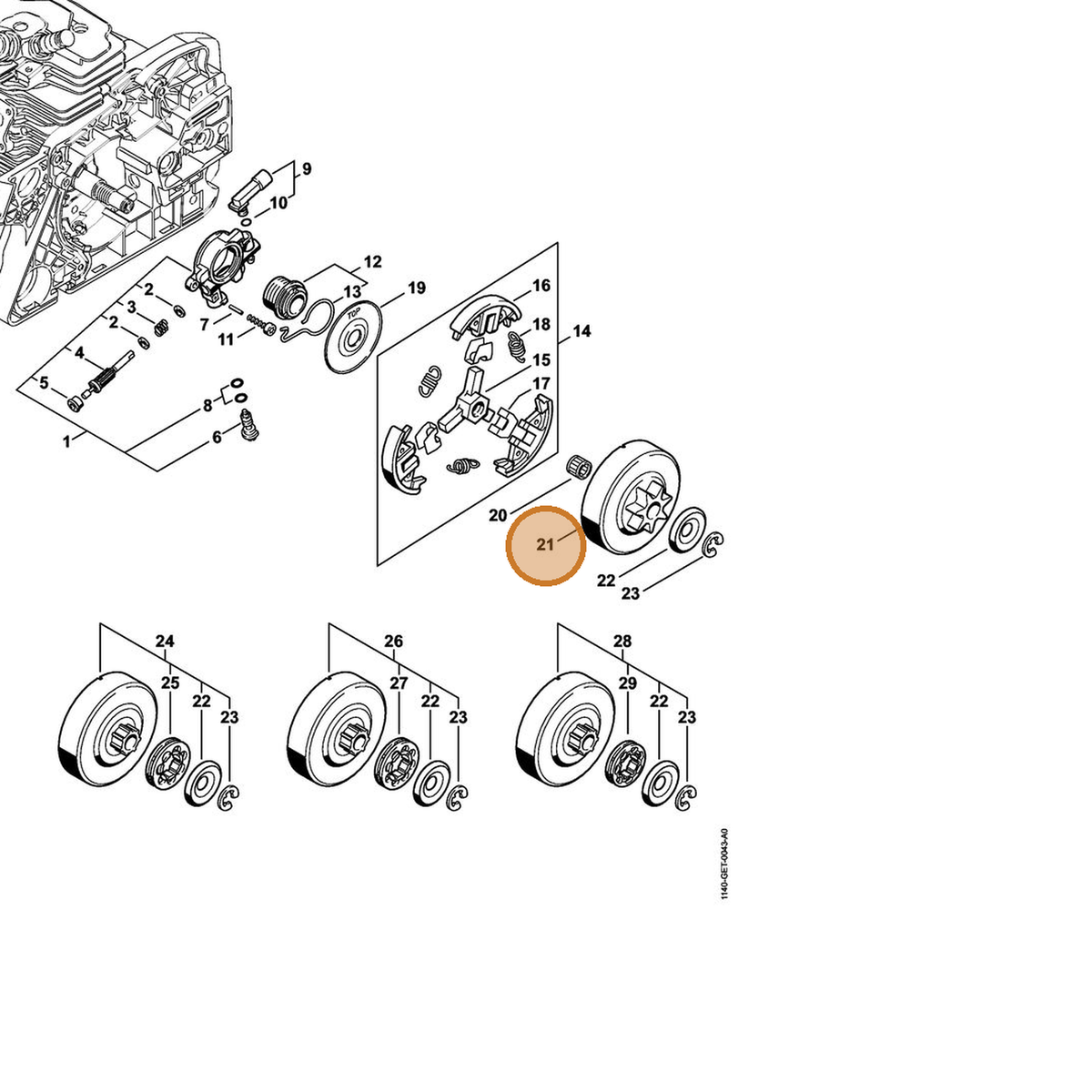 STIHL part 1140-640-2000 — IPL diagram snippet (6x zoom, amber highlight)