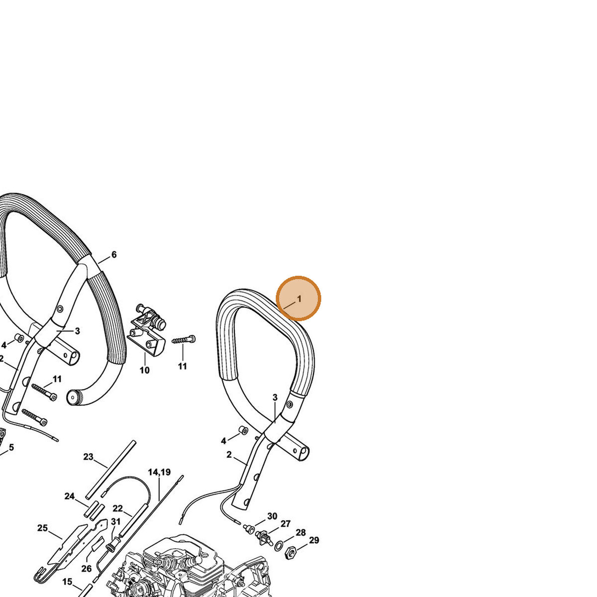 STIHL part 1140-790-1700 — IPL diagram snippet (6x zoom, amber highlight)