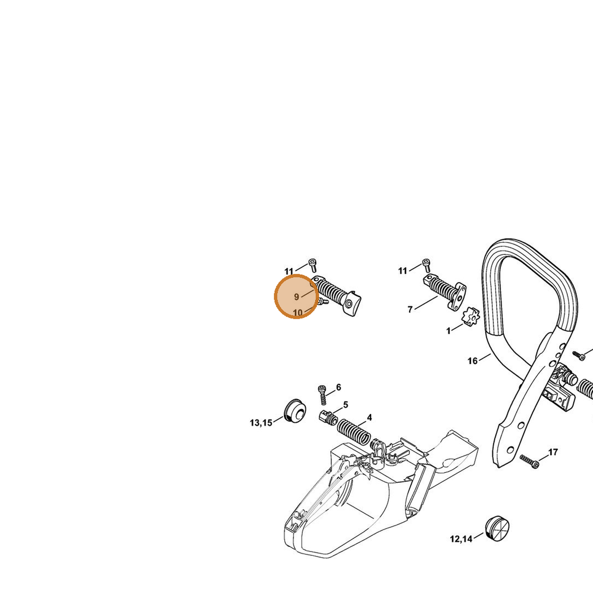 STIHL part 1140-790-8301 — IPL diagram snippet (6x zoom, amber highlight)