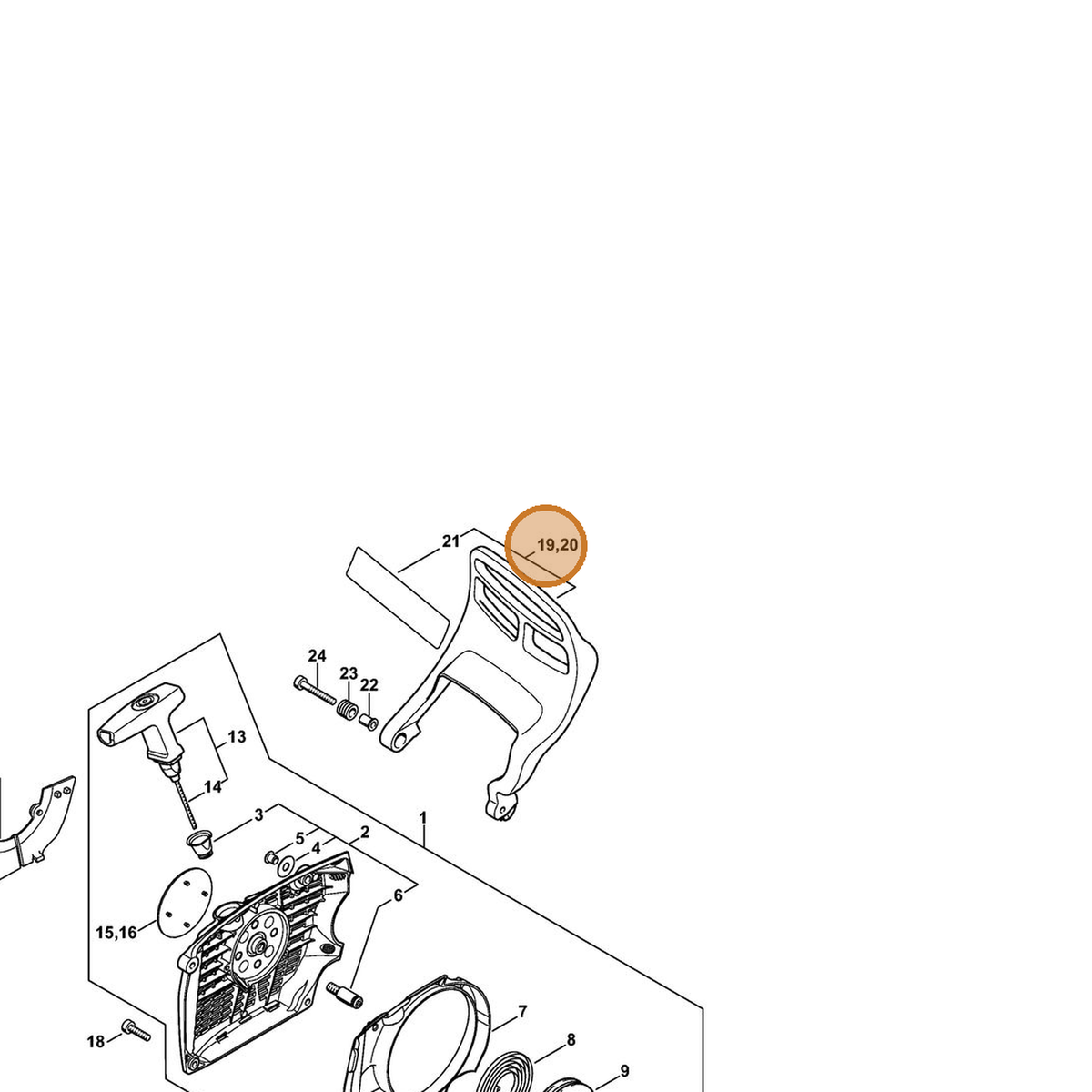 STIHL part 1140-790-9102 — IPL diagram snippet (6x zoom, amber highlight)