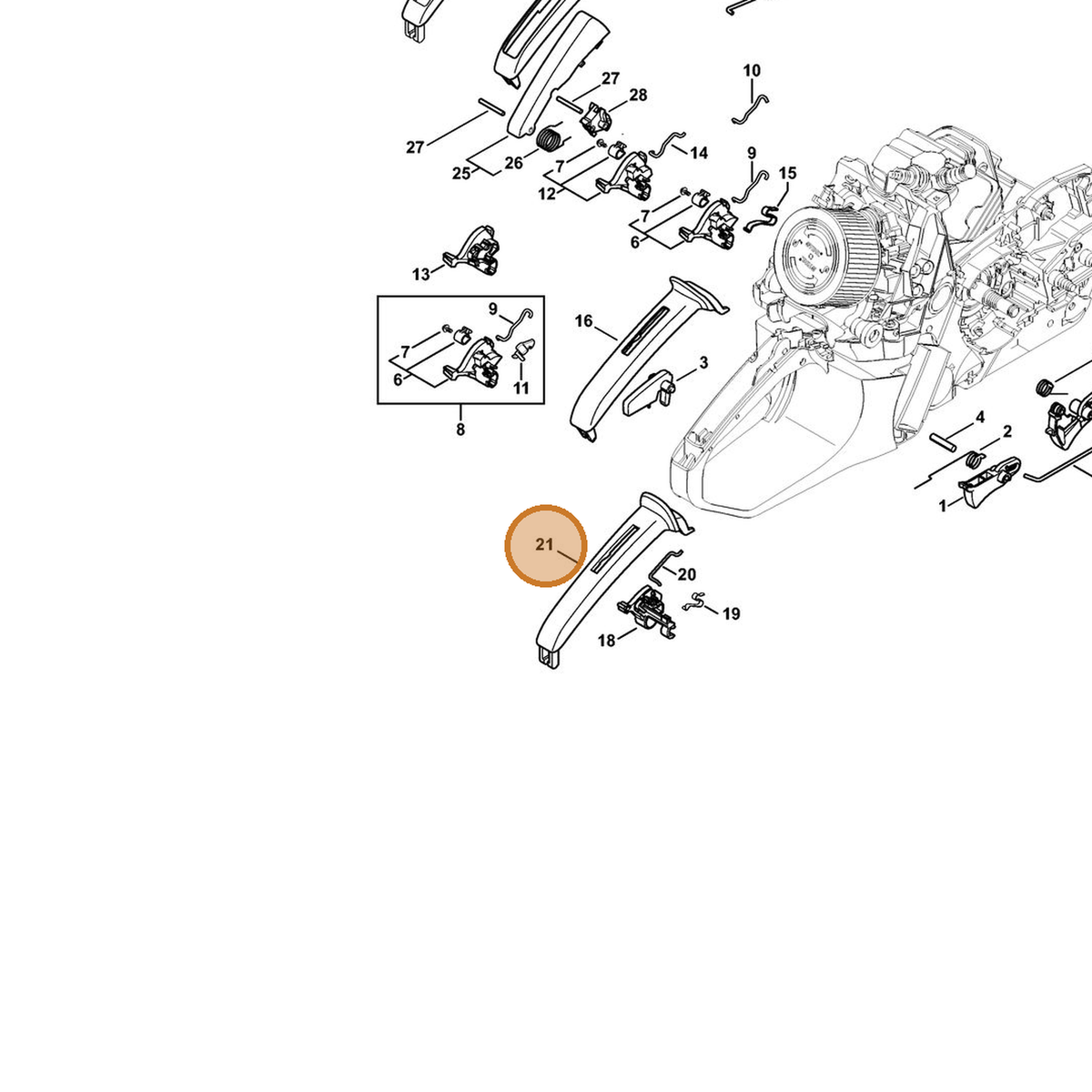 STIHL part 1140-791-0600 — IPL diagram snippet (6x zoom, amber highlight)