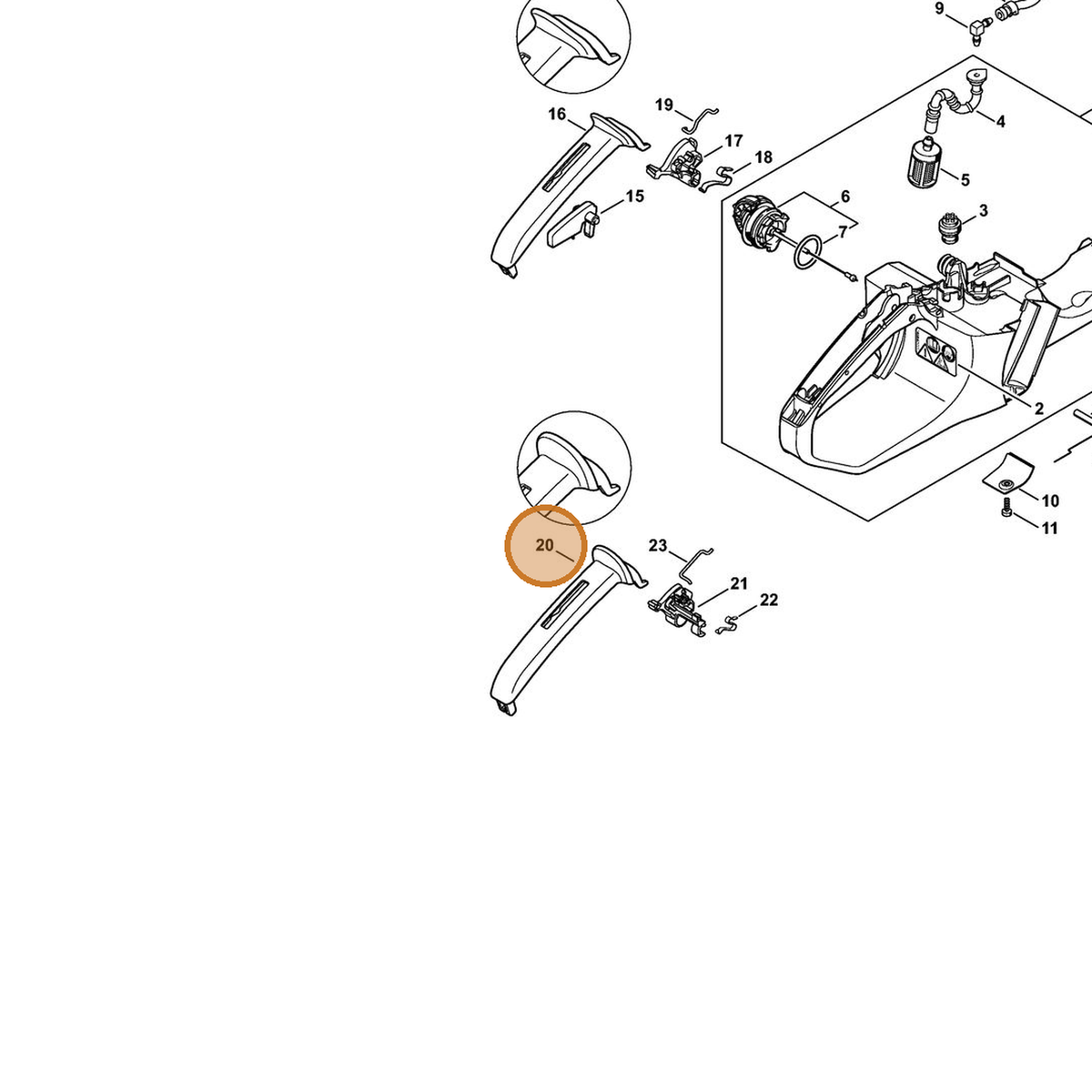 STIHL part 1140-791-0601 — IPL diagram snippet (6x zoom, amber highlight)