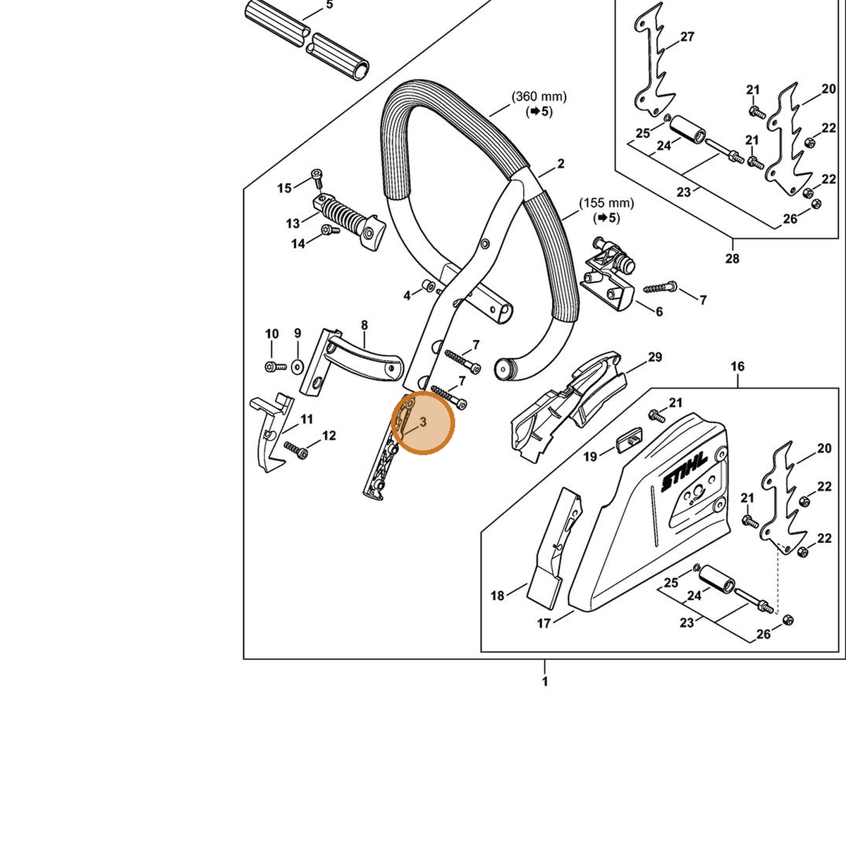 STIHL part 1140-791-5100 — IPL diagram snippet (6x zoom, amber highlight)