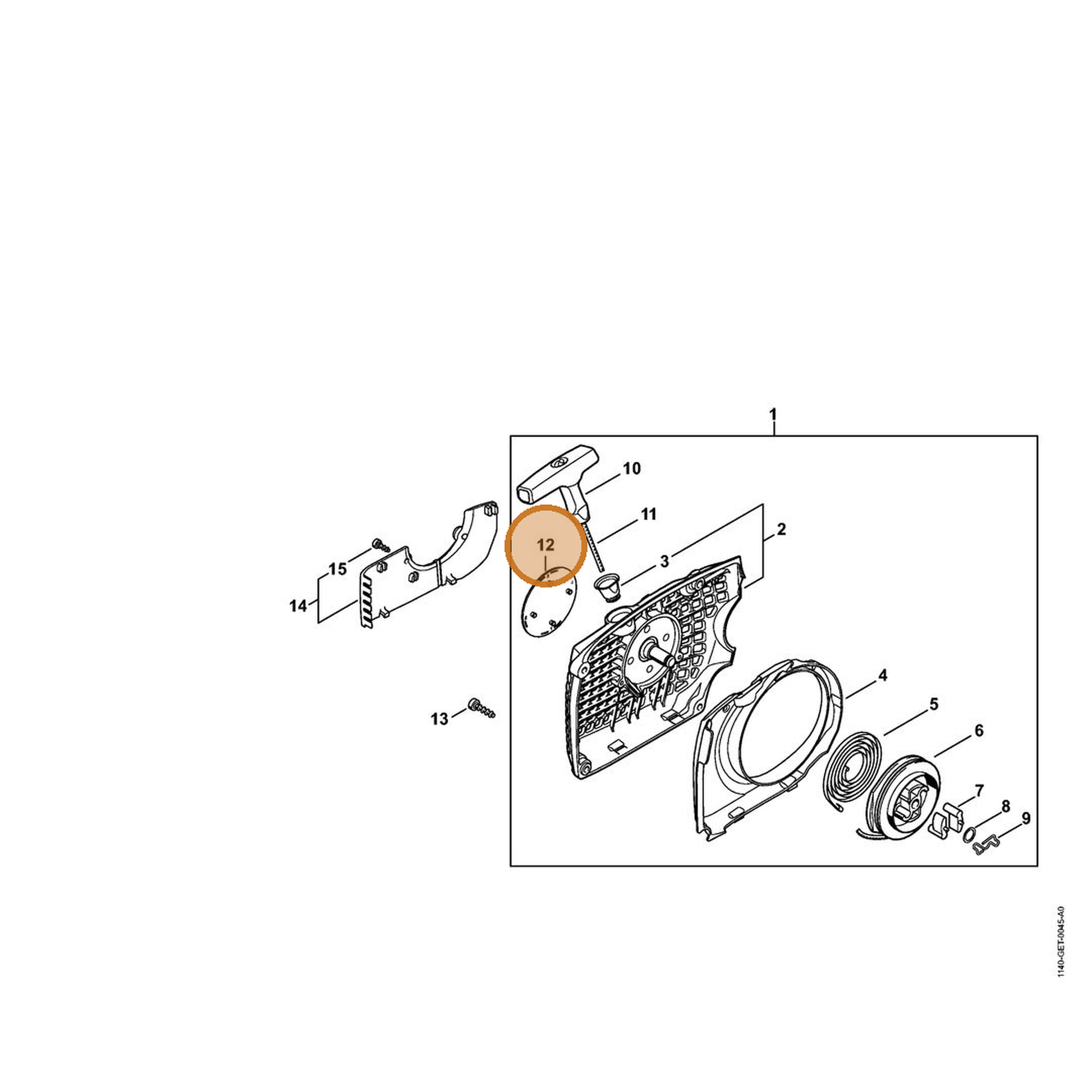 STIHL part 1140-967-1501 — IPL diagram snippet (6x zoom, amber highlight)