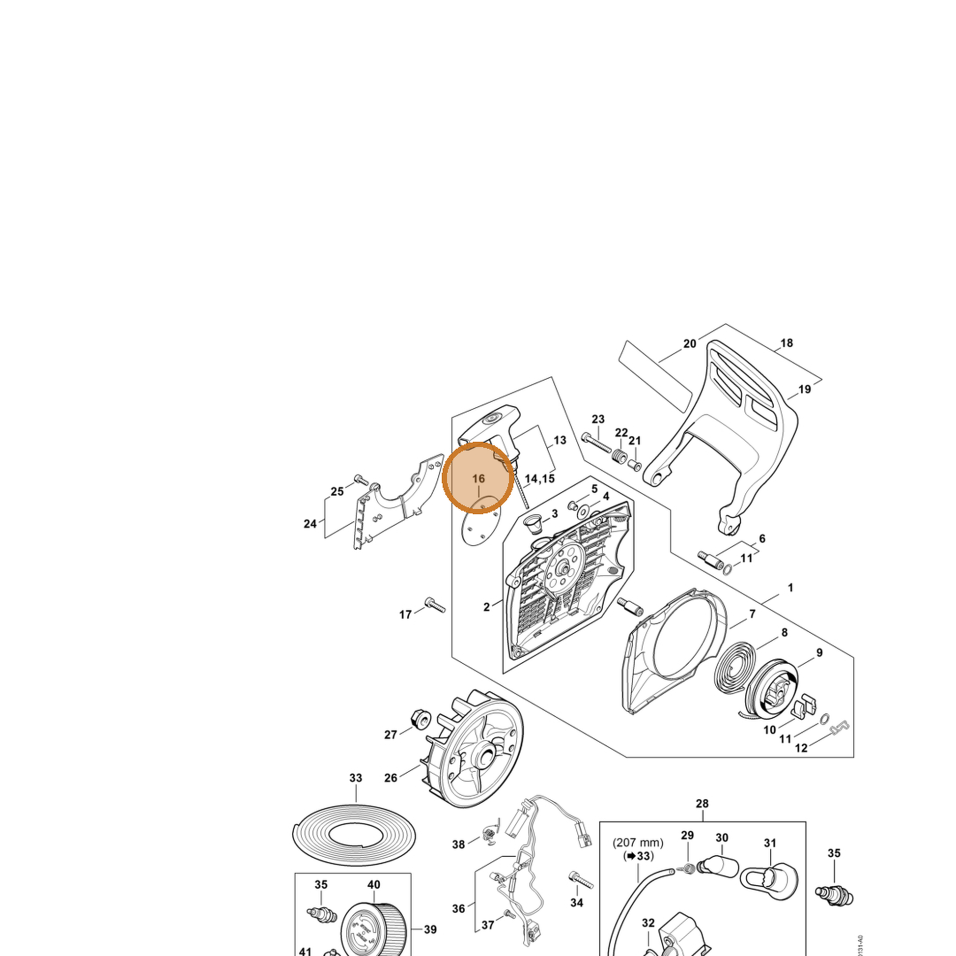 STIHL part 1140-967-1505 — IPL diagram snippet (6x zoom, amber highlight)