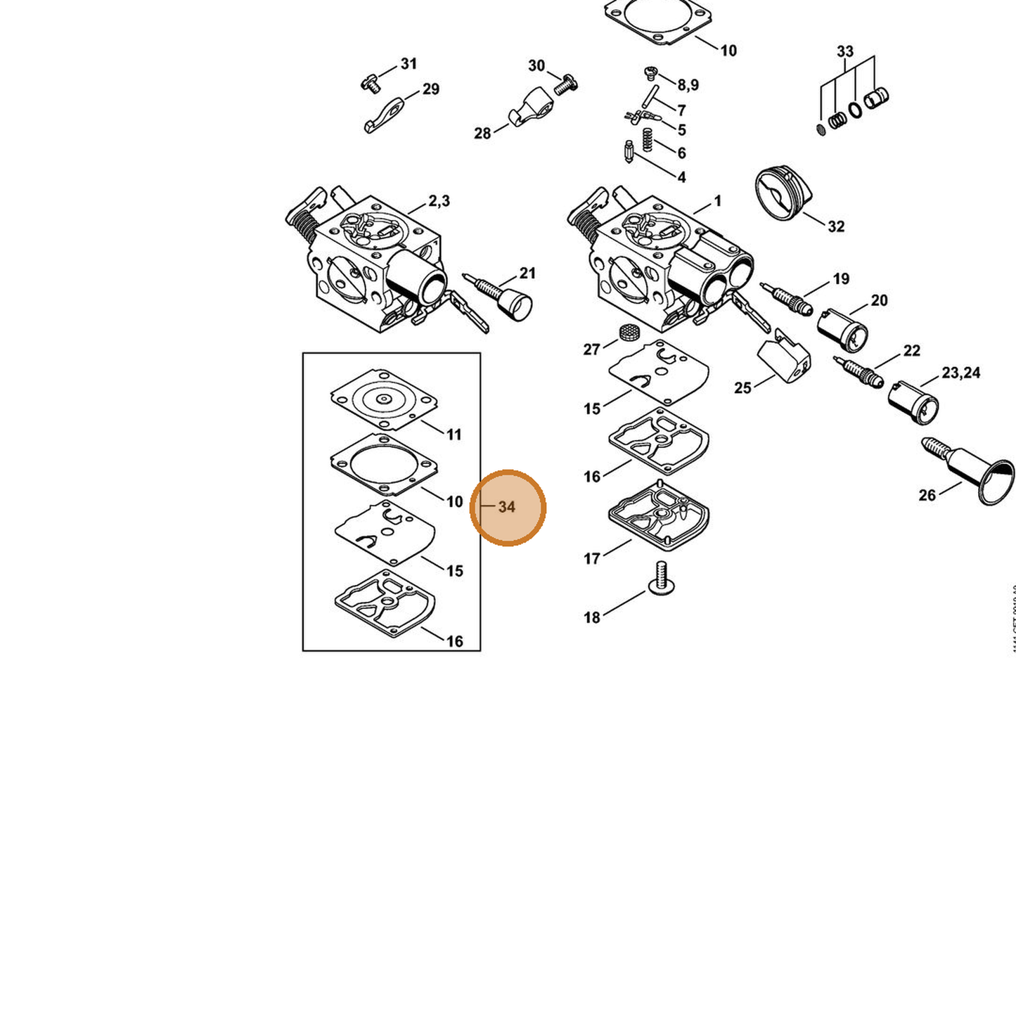 STIHL part 1141-007-1030 — IPL diagram snippet (6x zoom, amber highlight)