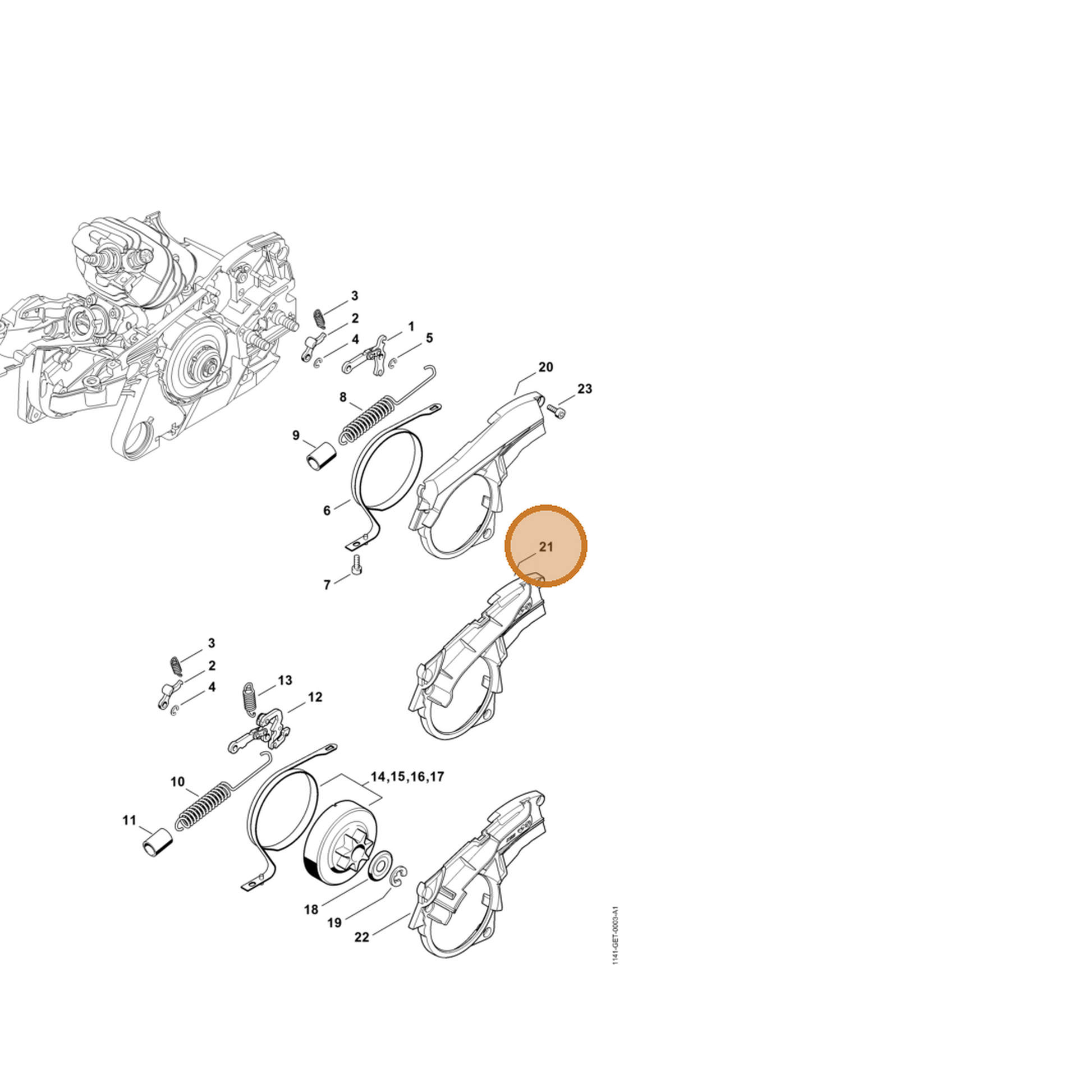 STIHL part 1141-021-1100 — IPL diagram snippet (6x zoom, amber highlight)