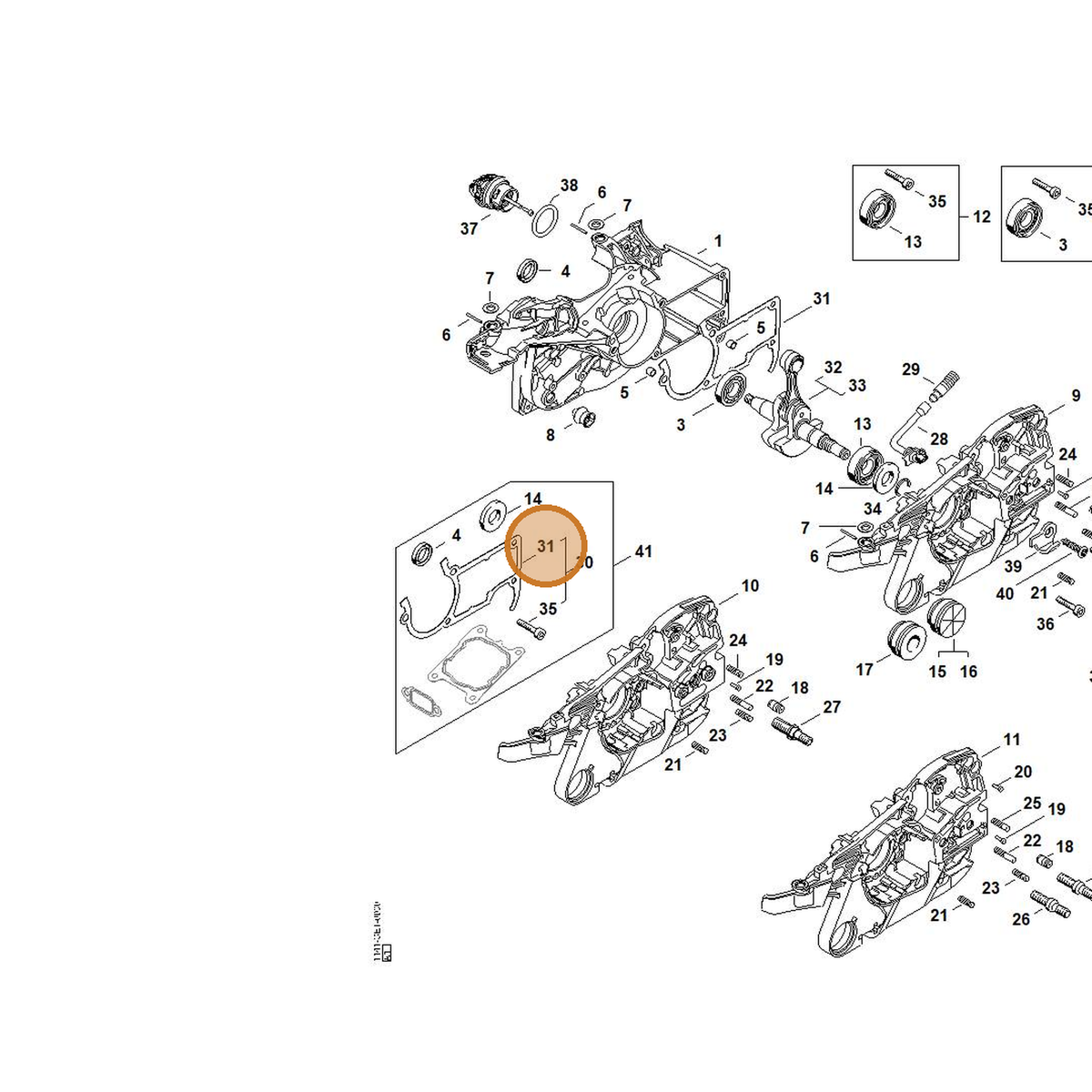 STIHL part 1141-029-0500 — IPL diagram snippet (6x zoom, amber highlight)